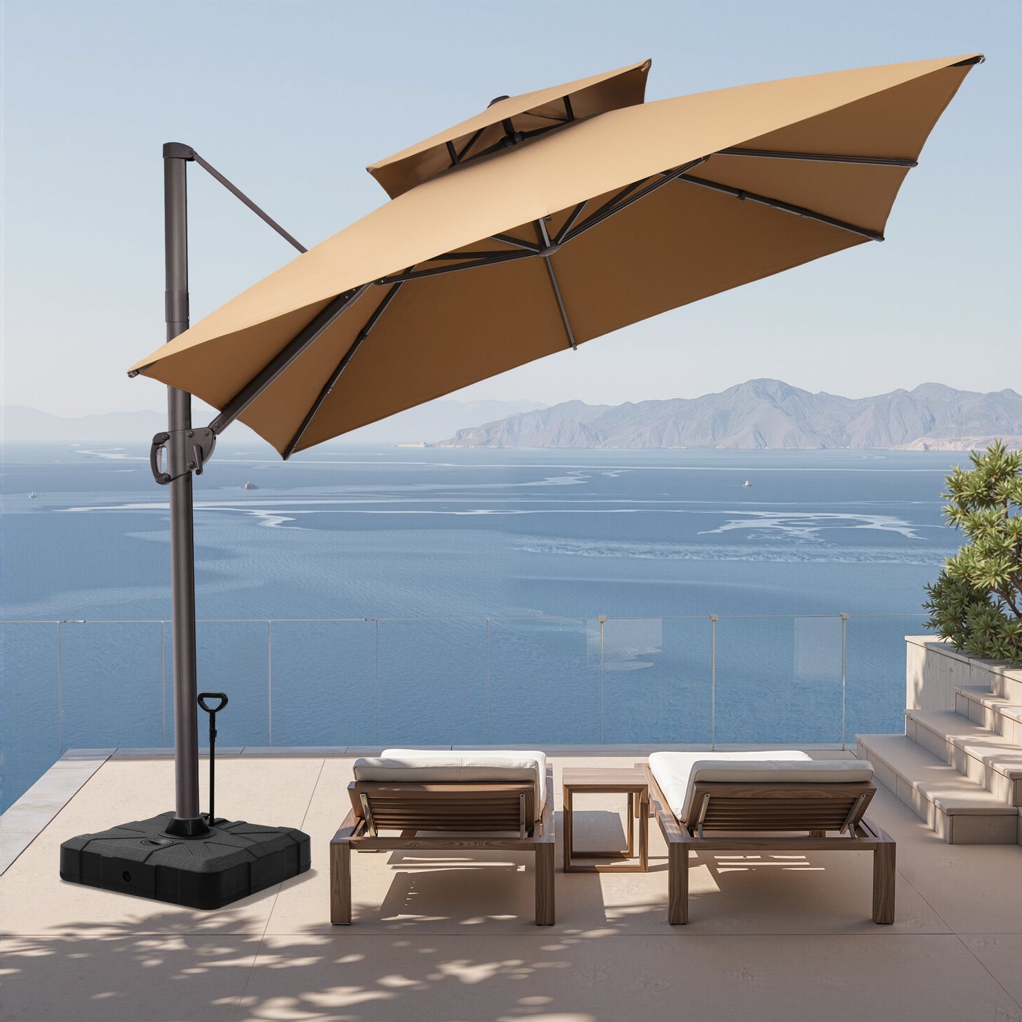 11x11 ft Square Aluminum Cantilever Patio Umbrella with Double Top (Base Options)
