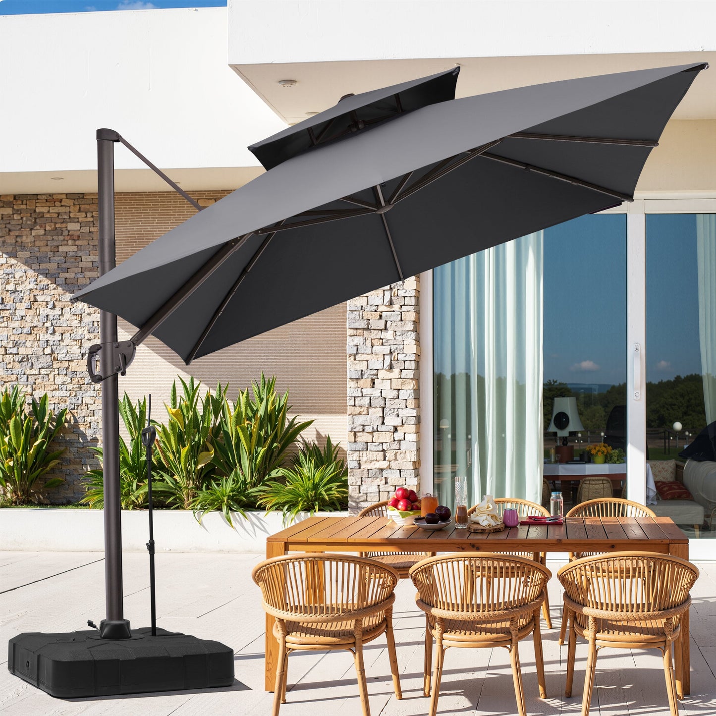 11x11 ft Square Aluminum Cantilever Patio Umbrella with Double Top (Base Options)
