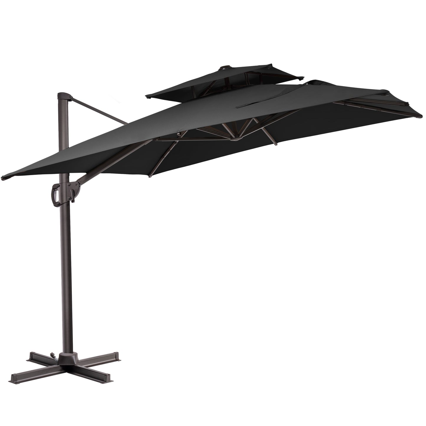 Crestlive 11x9 ft tilted black rectangular cantilever patio umbrella with double top and steel cross base