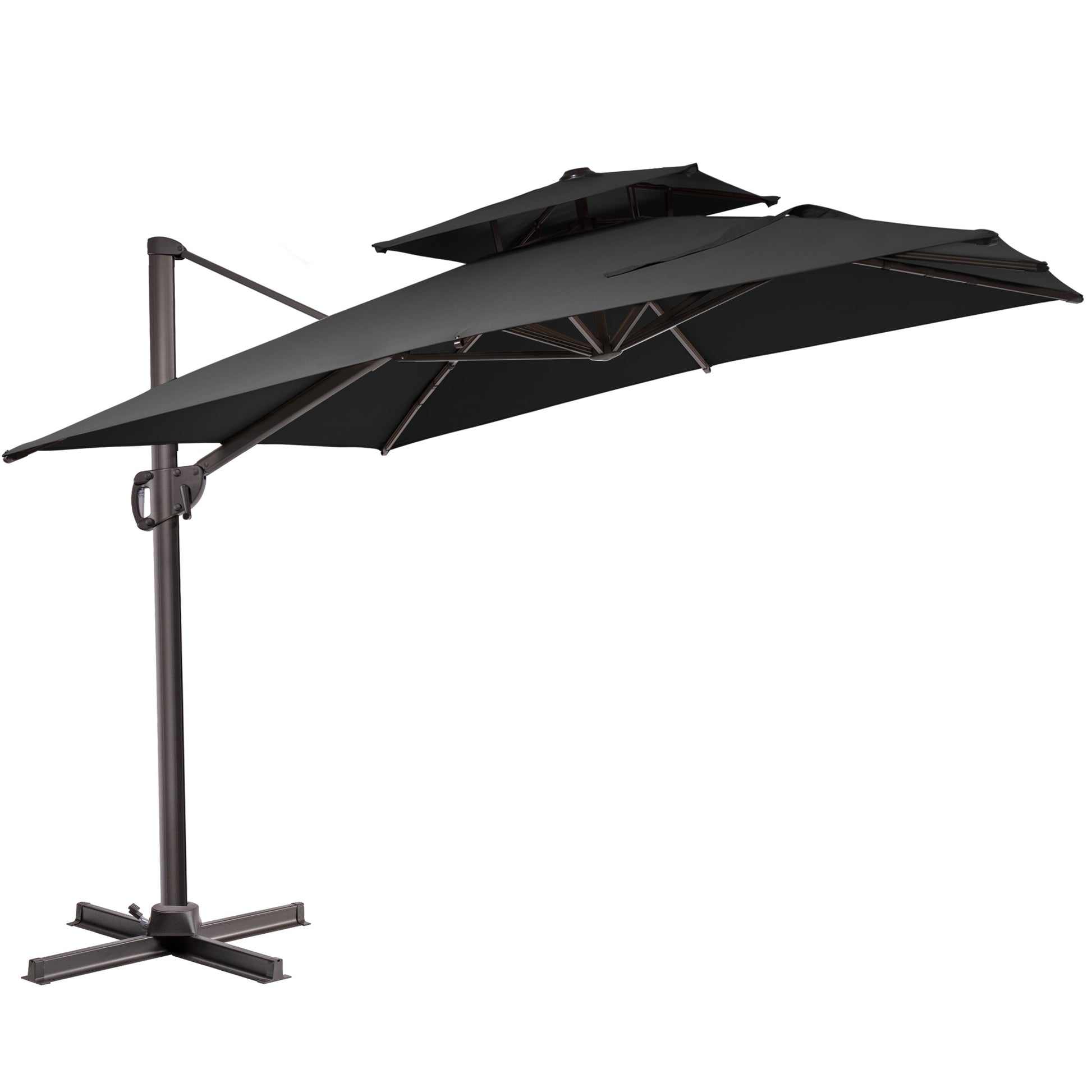 Crestlive 11x9 ft tilted black rectangular cantilever patio umbrella with double top and steel cross base
