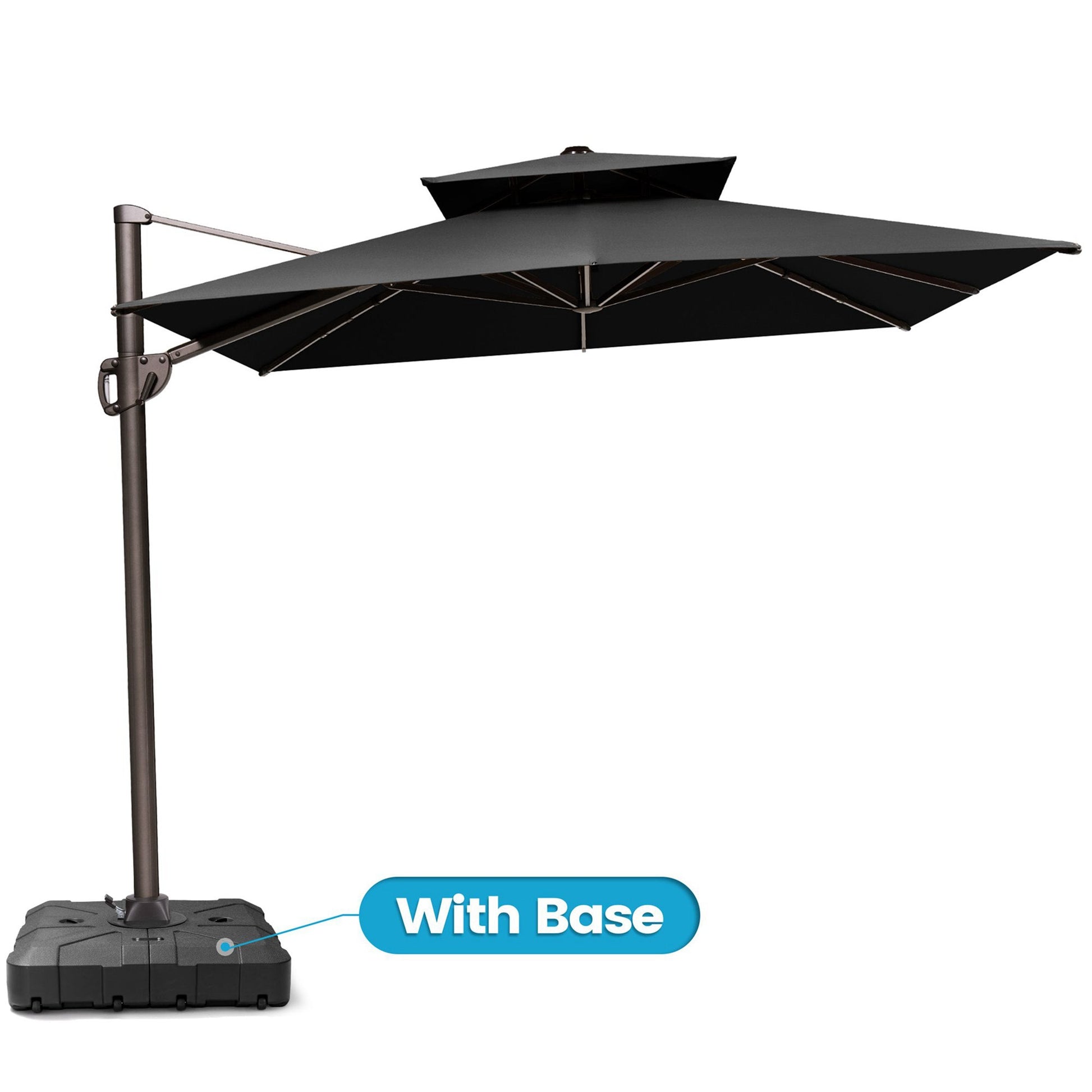 Crestlive 13x10 ft black rectangular cantilever patio umbrella with LED lights, double top, and heavy-duty base