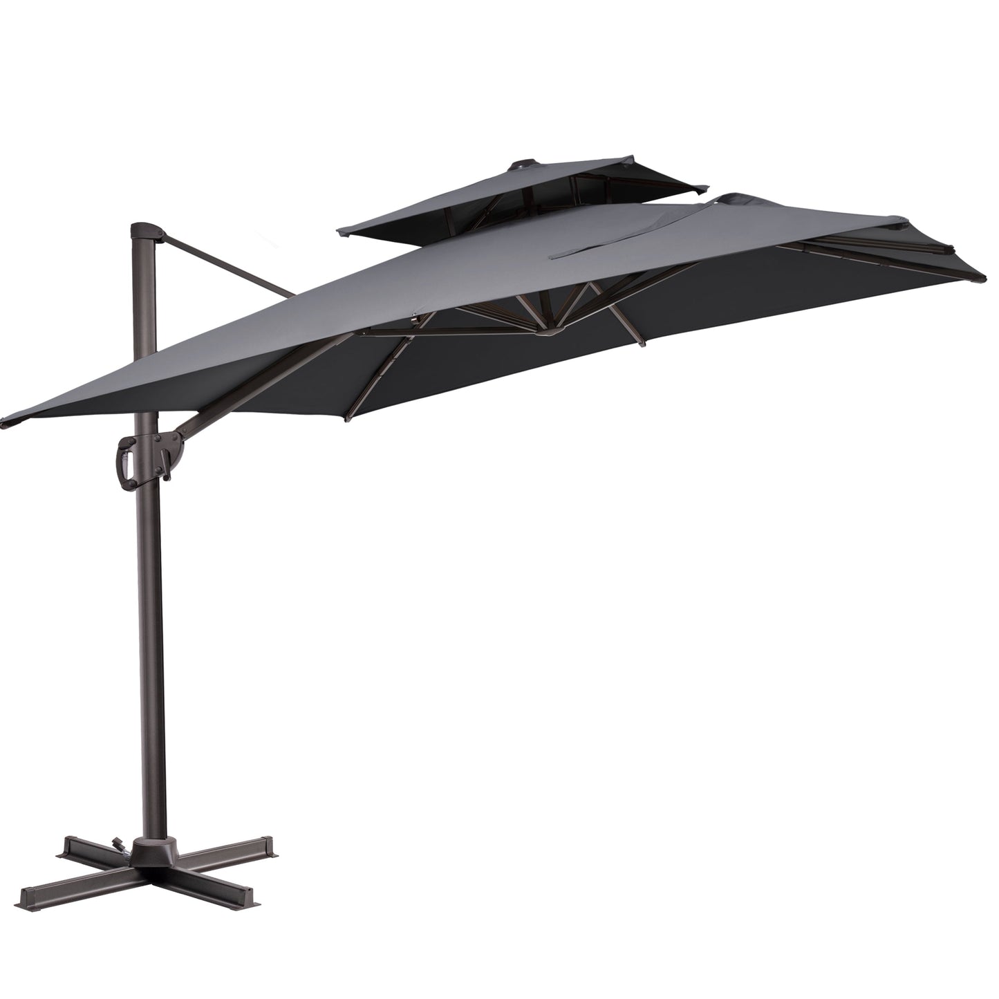 Crestlive 11x9 ft tilted grey rectangular cantilever patio umbrella with double top and steel cross base