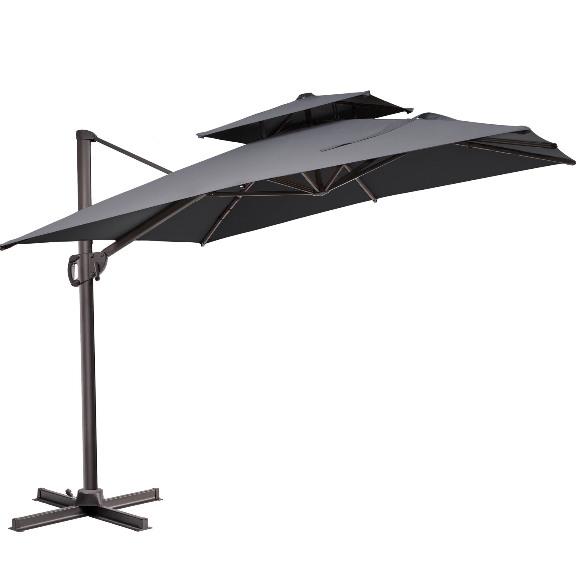 Crestlive 11x9 ft tilted grey rectangular cantilever patio umbrella with double top and steel cross base