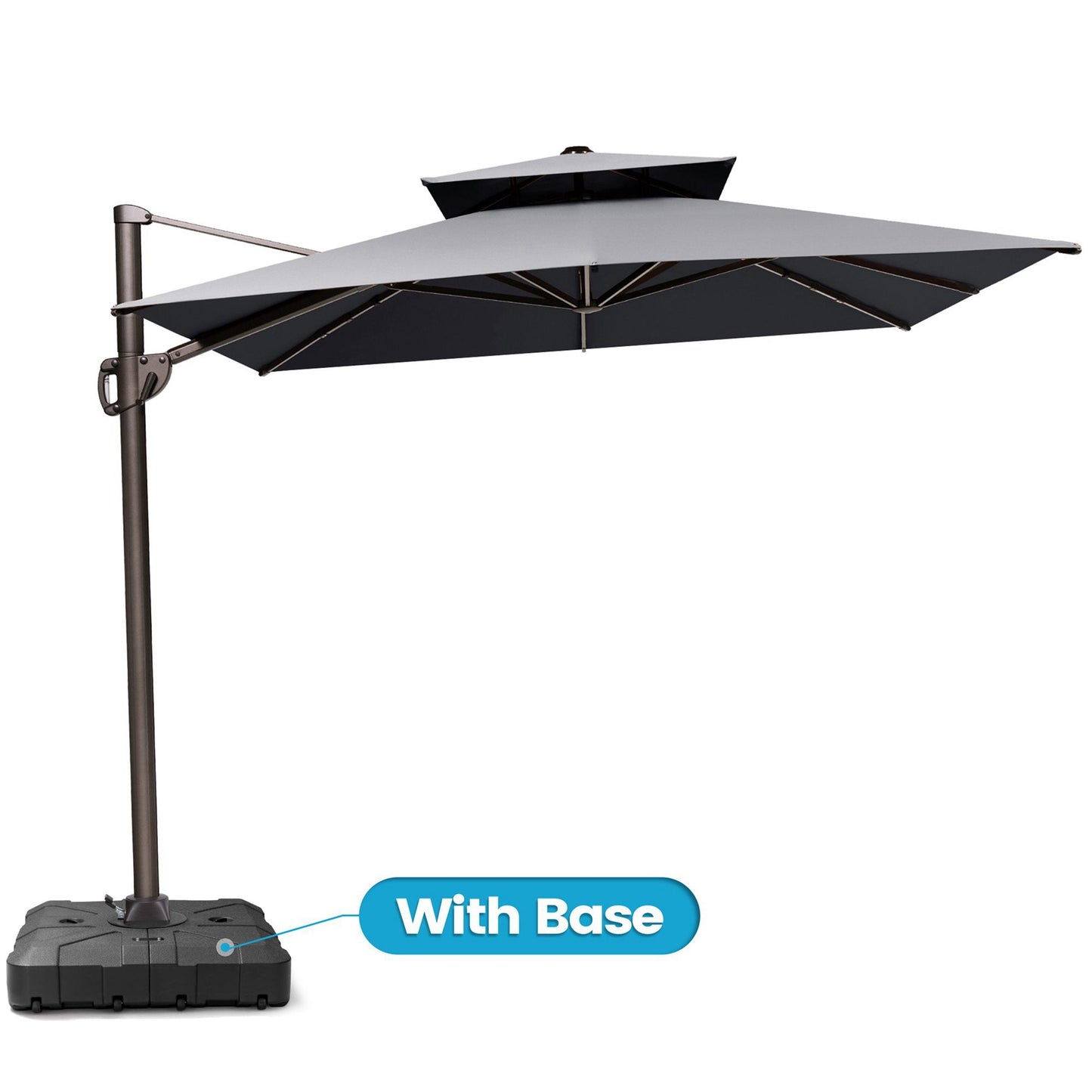 Crestlive 13x10 ft grey rectangular cantilever patio umbrella with LED lights, double top, and heavy-duty base