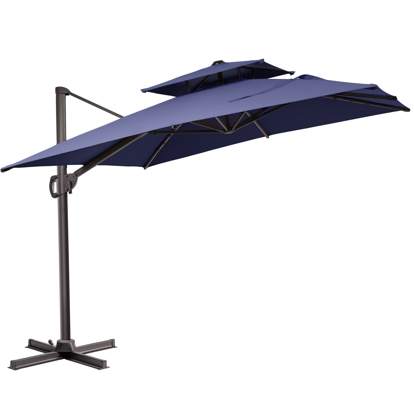 Crestlive 11x9 ft tilted navy blue rectangular cantilever patio umbrella with double top and steel cross base