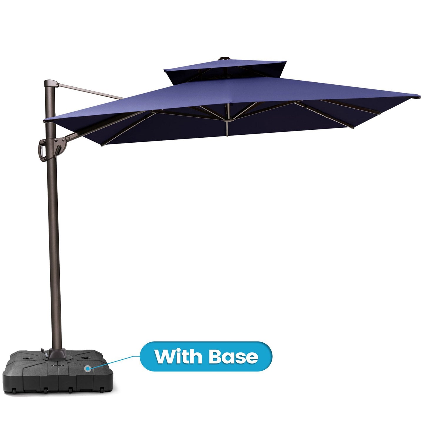 Crestlive 13x10 ft navy blue rectangular cantilever patio umbrella with LED lights and heavy-duty base