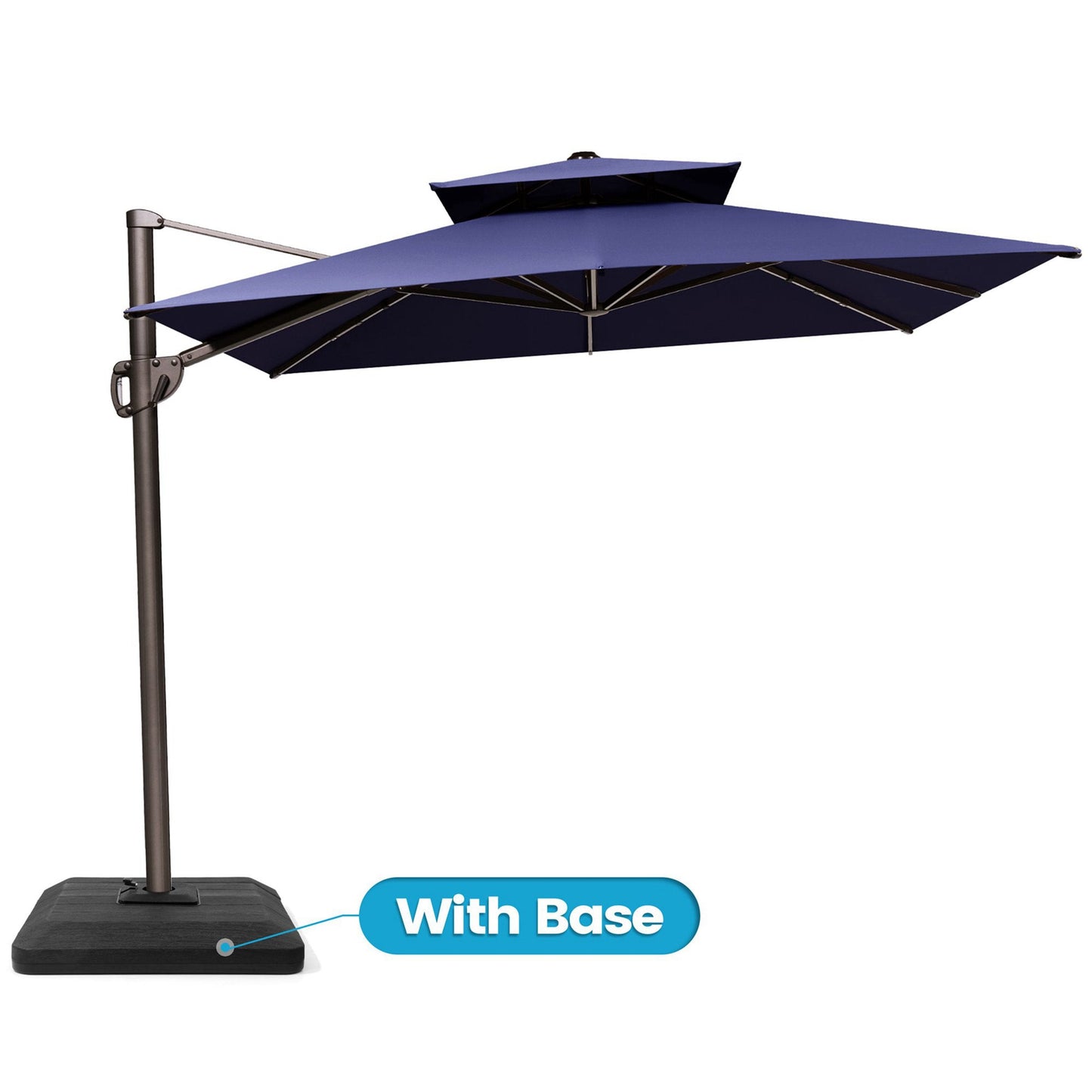 Crestlive 11x9 ft navy blue rectangular cantilever patio umbrella with double top and heavy-duty base