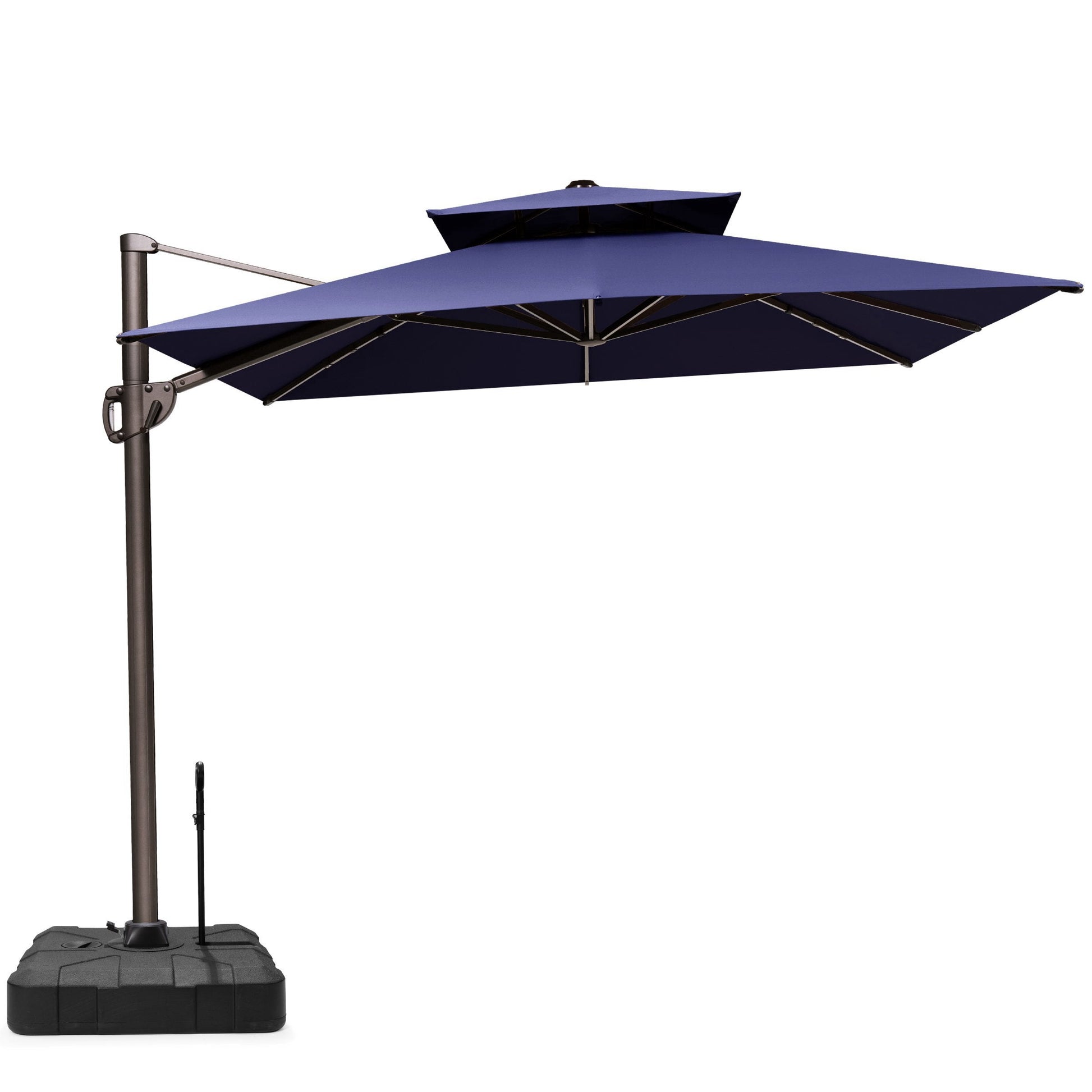 Crestlive 11x9 ft navy blue rectangular cantilever patio umbrella with a heavy-duty wheeled base and pull handle