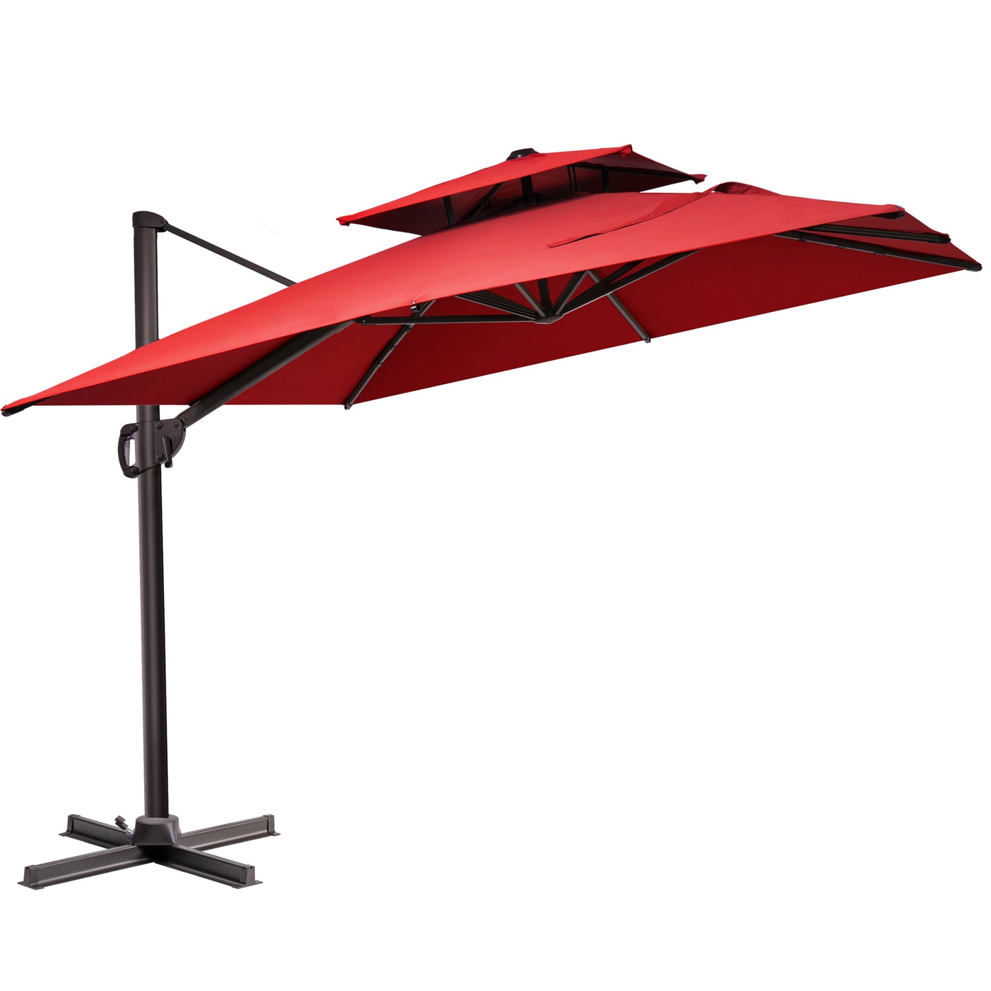 Crestlive 11x9 ft tilted red rectangular cantilever patio umbrella with double top and steel cross base