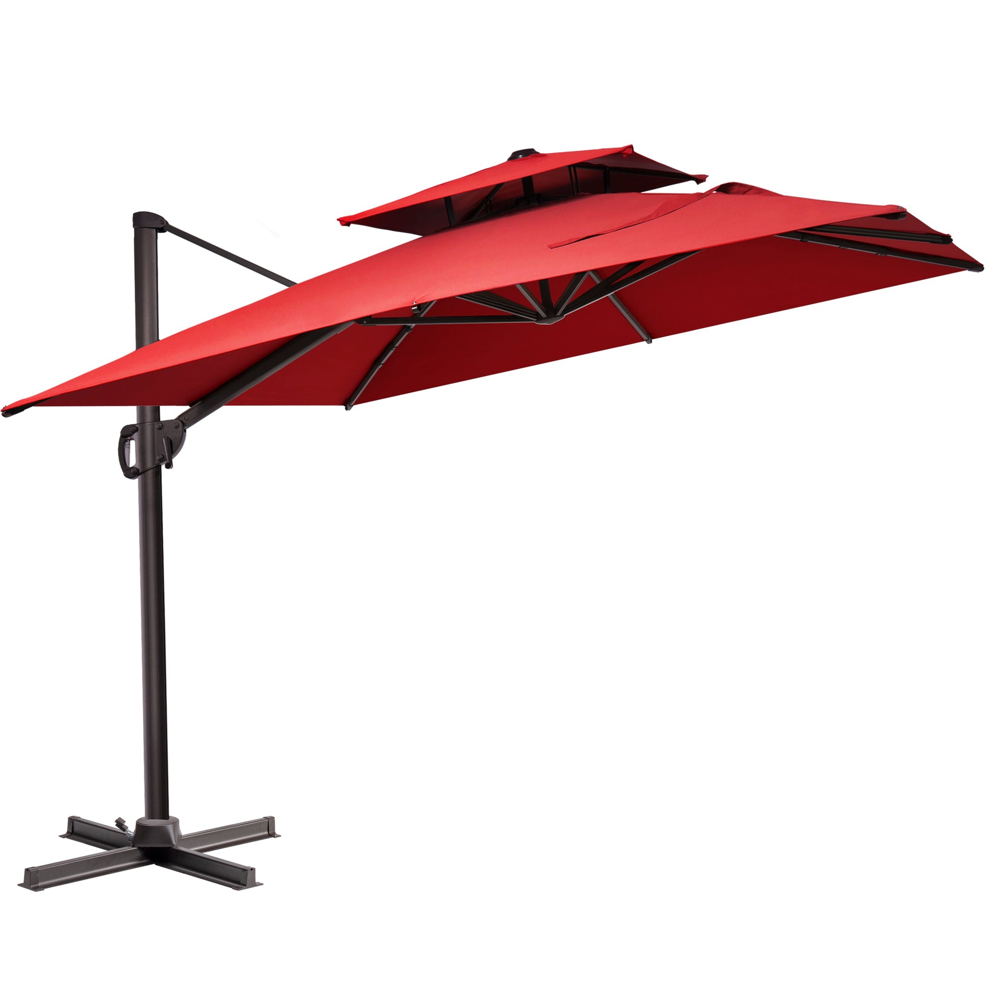 Crestlive 11x9 ft tilted red rectangular cantilever patio umbrella with double top and steel cross base