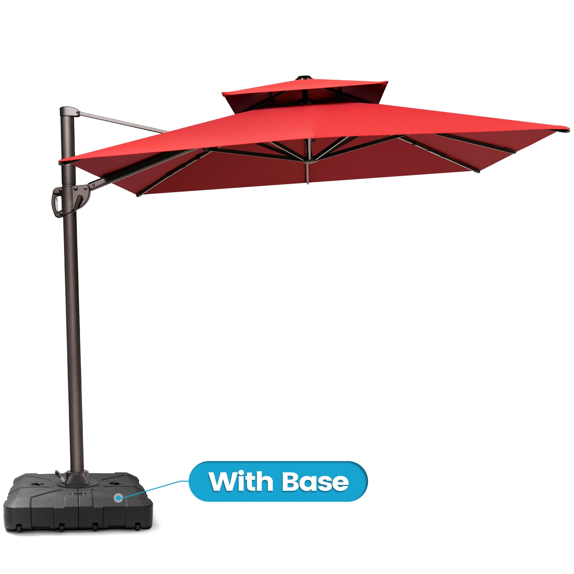Crestlive 13x10 ft red rectangular cantilever patio umbrella with LED lights and heavy-duty base