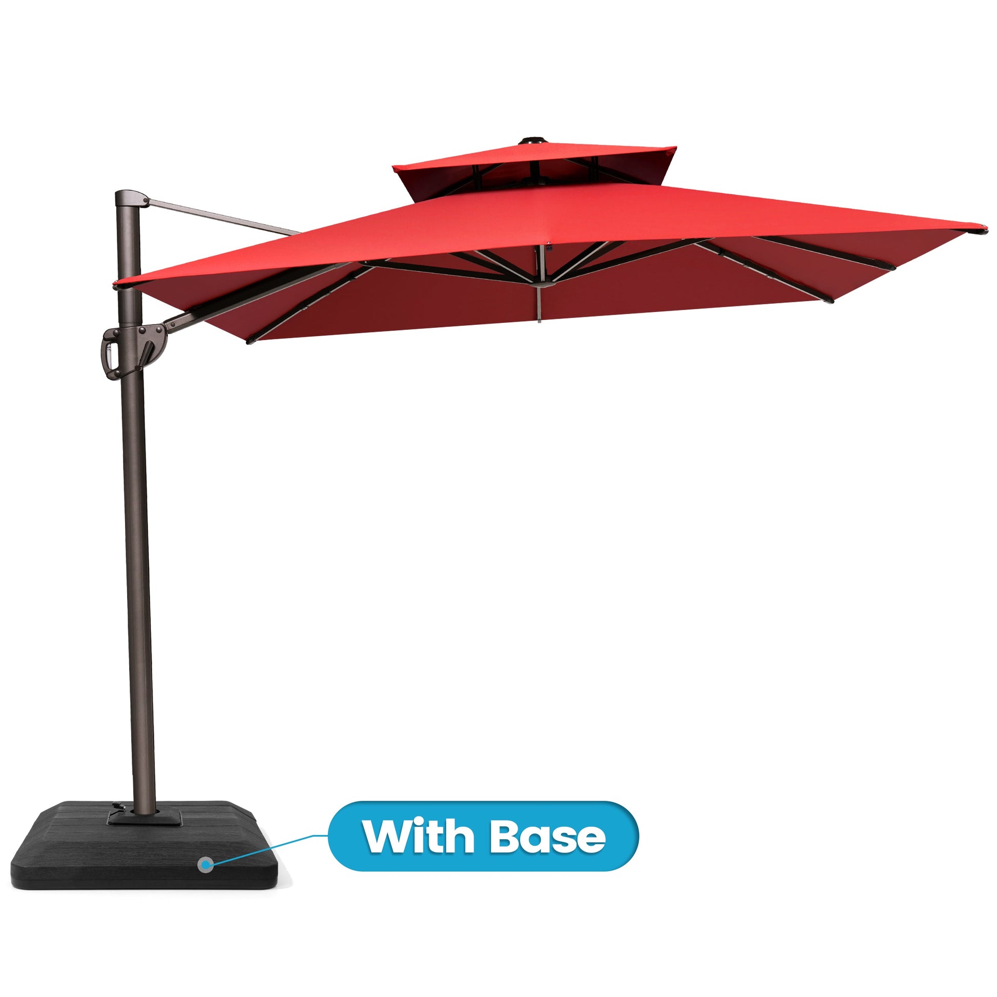 Crestlive 11x9 ft red rectangular cantilever patio umbrella with double top and heavy-duty base