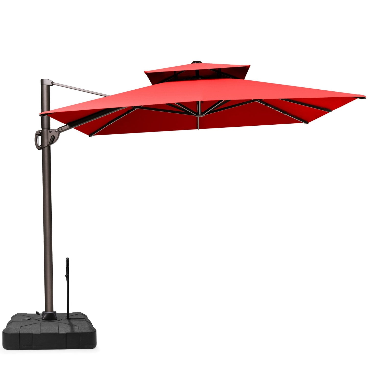 Crestlive 11x9 ft red rectangular cantilever patio umbrella with a heavy-duty wheeled base and pull handle