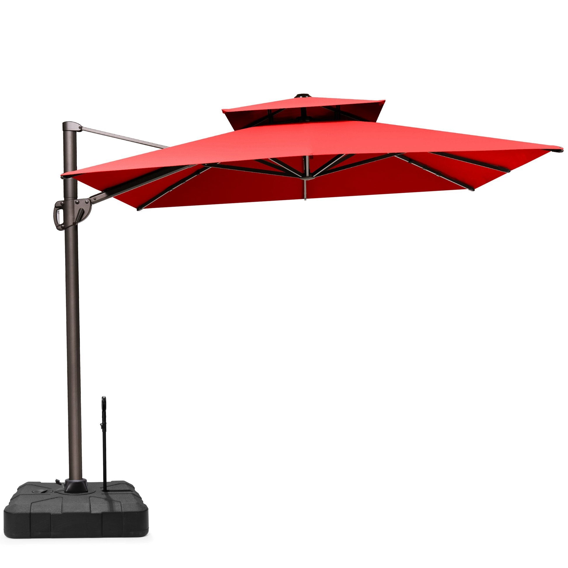 Crestlive 11x9 ft red rectangular cantilever patio umbrella with a heavy-duty wheeled base and pull handle