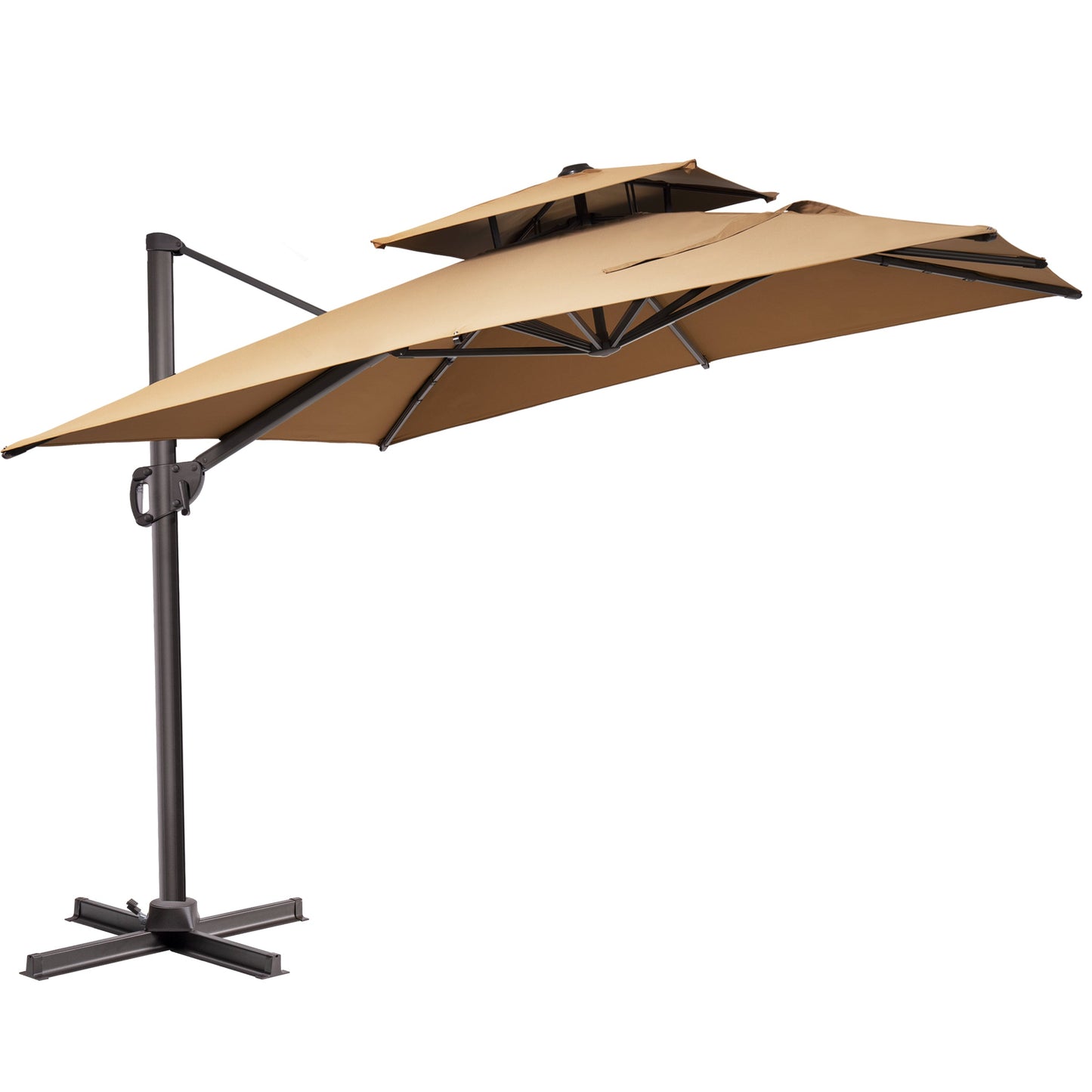 Crestlive 11x9 ft tilted beige rectangular cantilever patio umbrella with double top and steel cross base