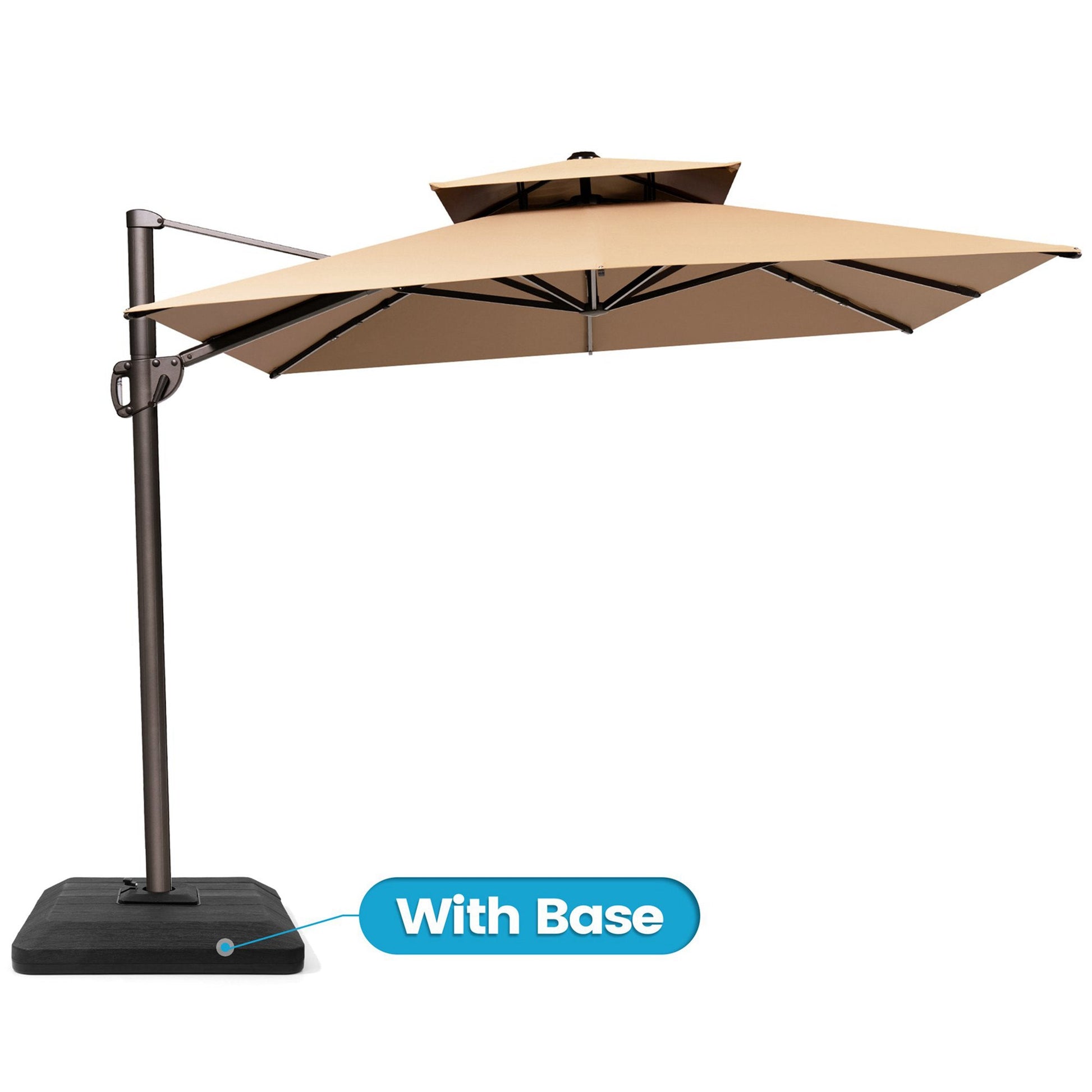 Crestlive 11x9 ft beige rectangular cantilever patio umbrella with double top and heavy-duty base