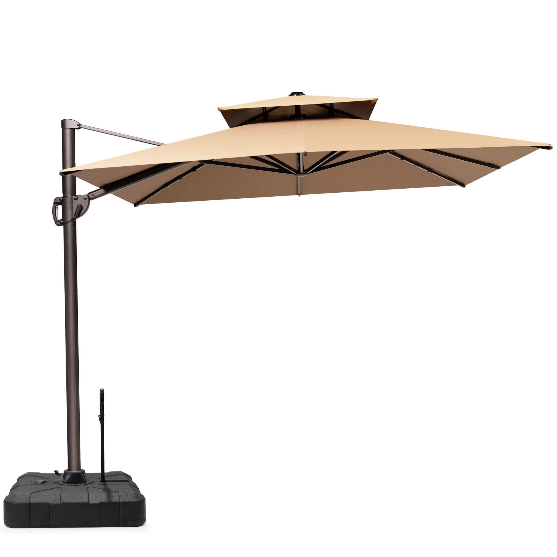 Crestlive 11x9 ft beige rectangular cantilever patio umbrella with a heavy-duty wheeled base and pull handle
