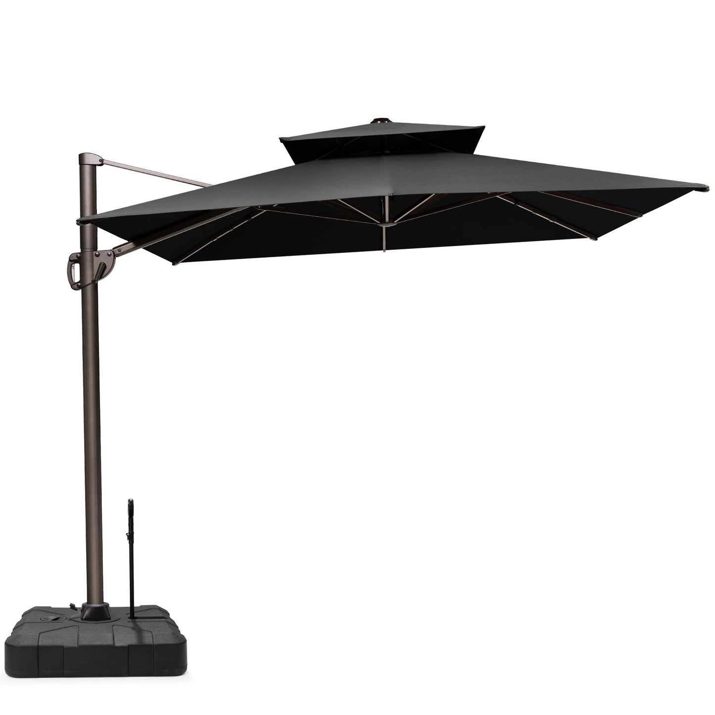 Crestlive 11x9 ft black rectangular cantilever patio umbrella with a heavy-duty wheeled base and pull handle