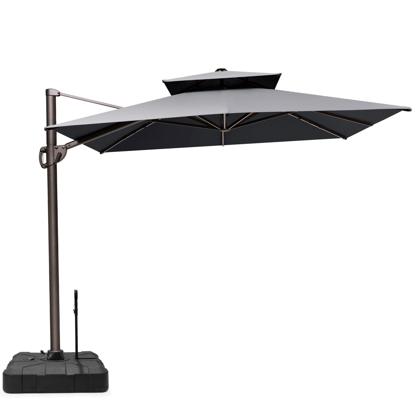 Crestlive 11x9 ft grey rectangular cantilever patio umbrella with a heavy-duty wheeled base and pull handle