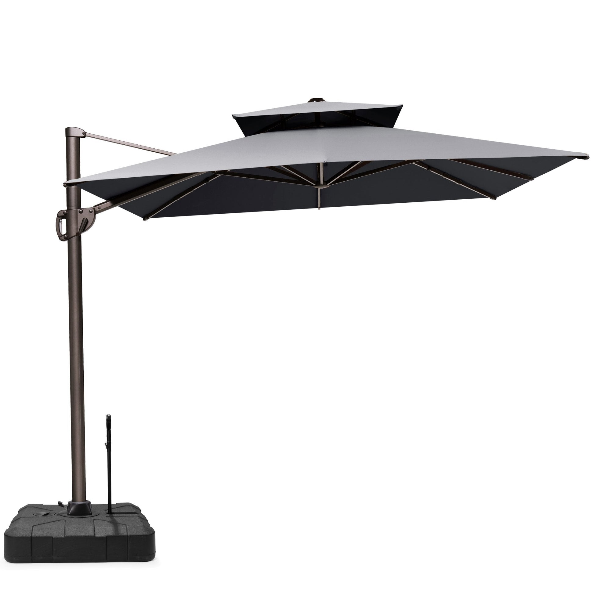 Crestlive 11x9 ft grey rectangular cantilever patio umbrella with a heavy-duty wheeled base and pull handle