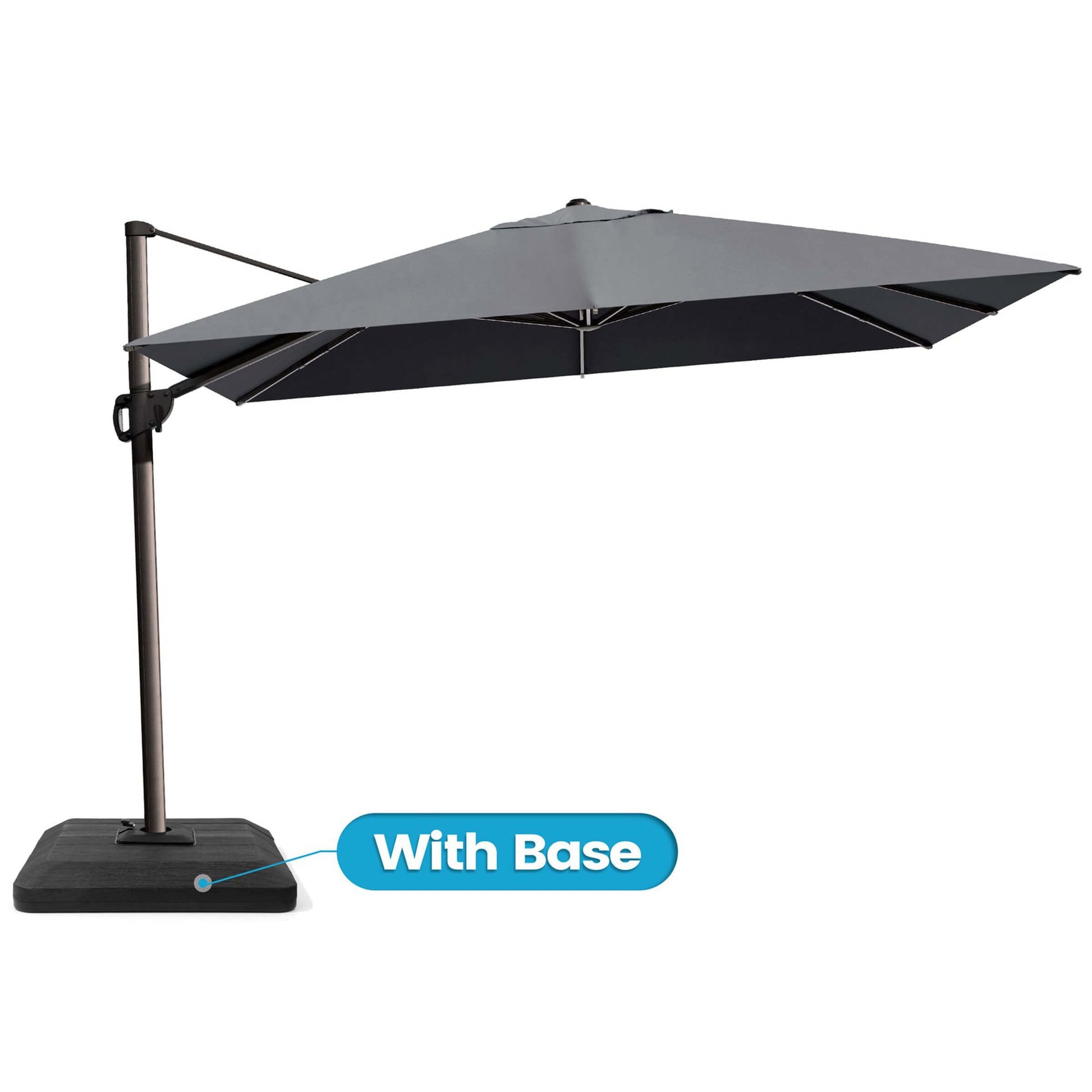 Grey rectangular cantilever umbrella with Weighted base.