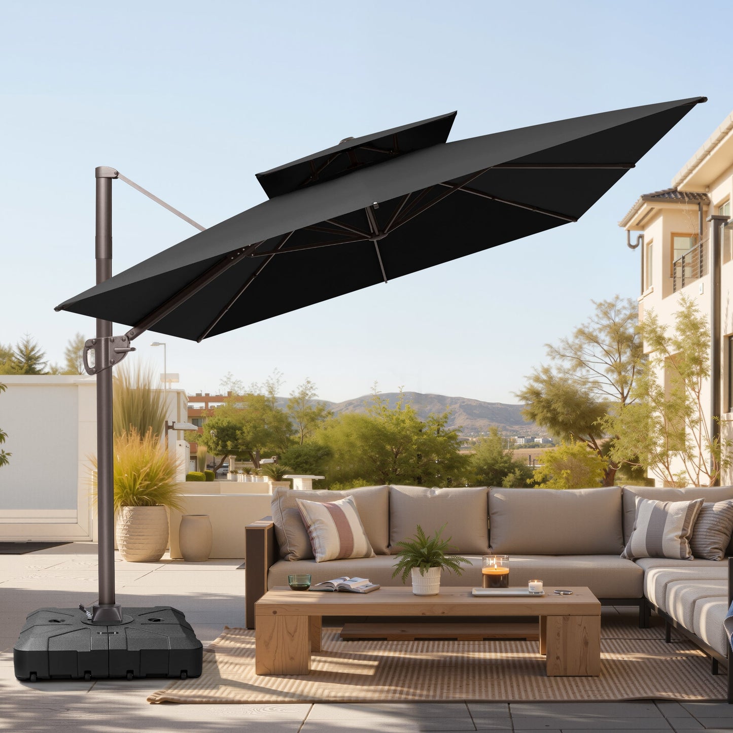 12x9 ft Aluminum Cantilever Patio Umbrella with Double Top (Base Options)