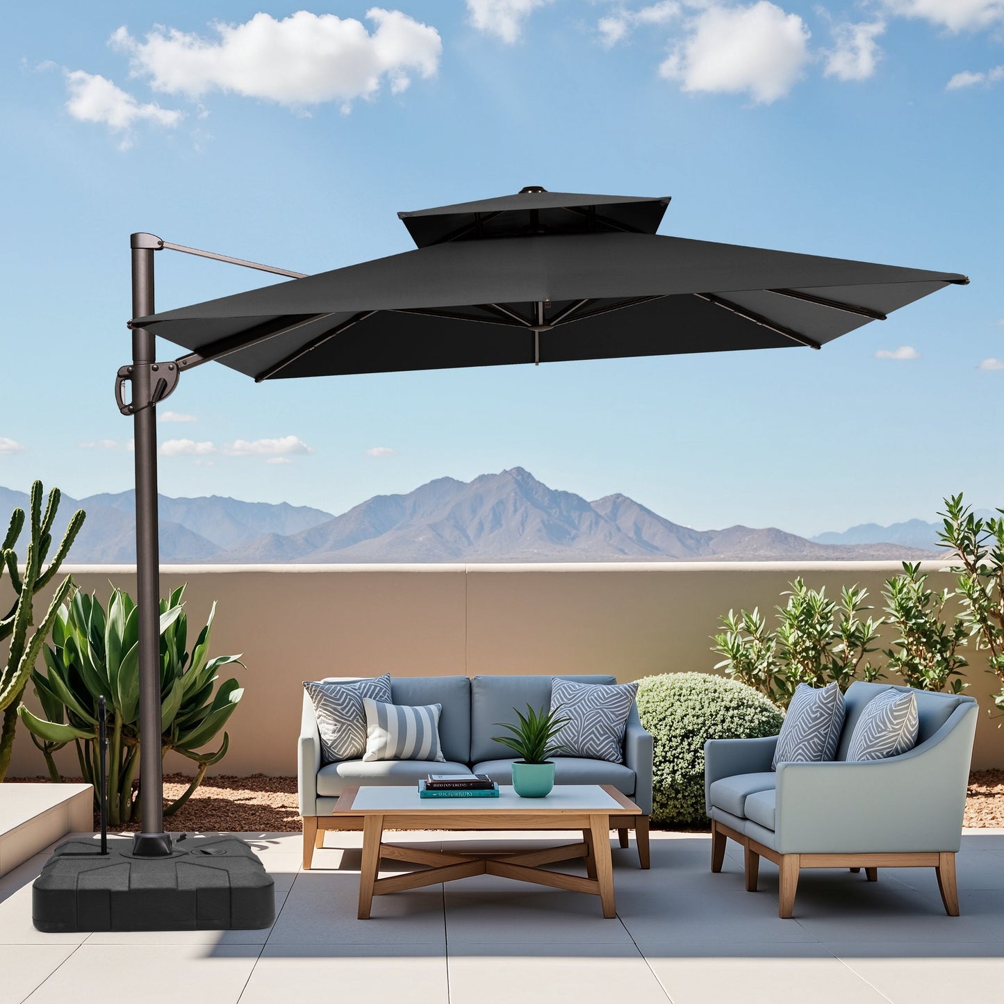 12x9 ft Aluminum Cantilever Patio Umbrella with Double Top (Base Options)