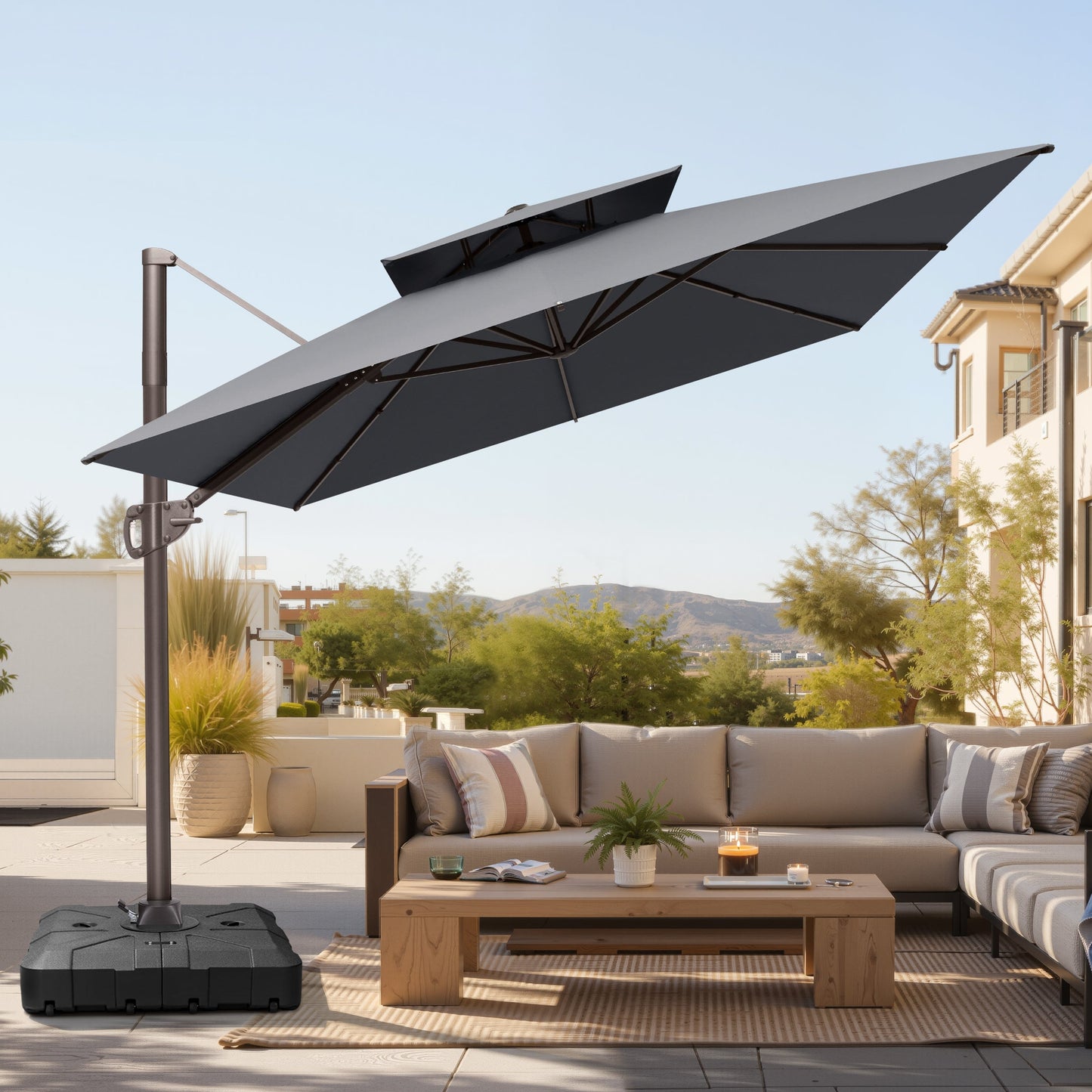 12x9 ft Aluminum Cantilever Patio Umbrella with Double Top (Base Options)