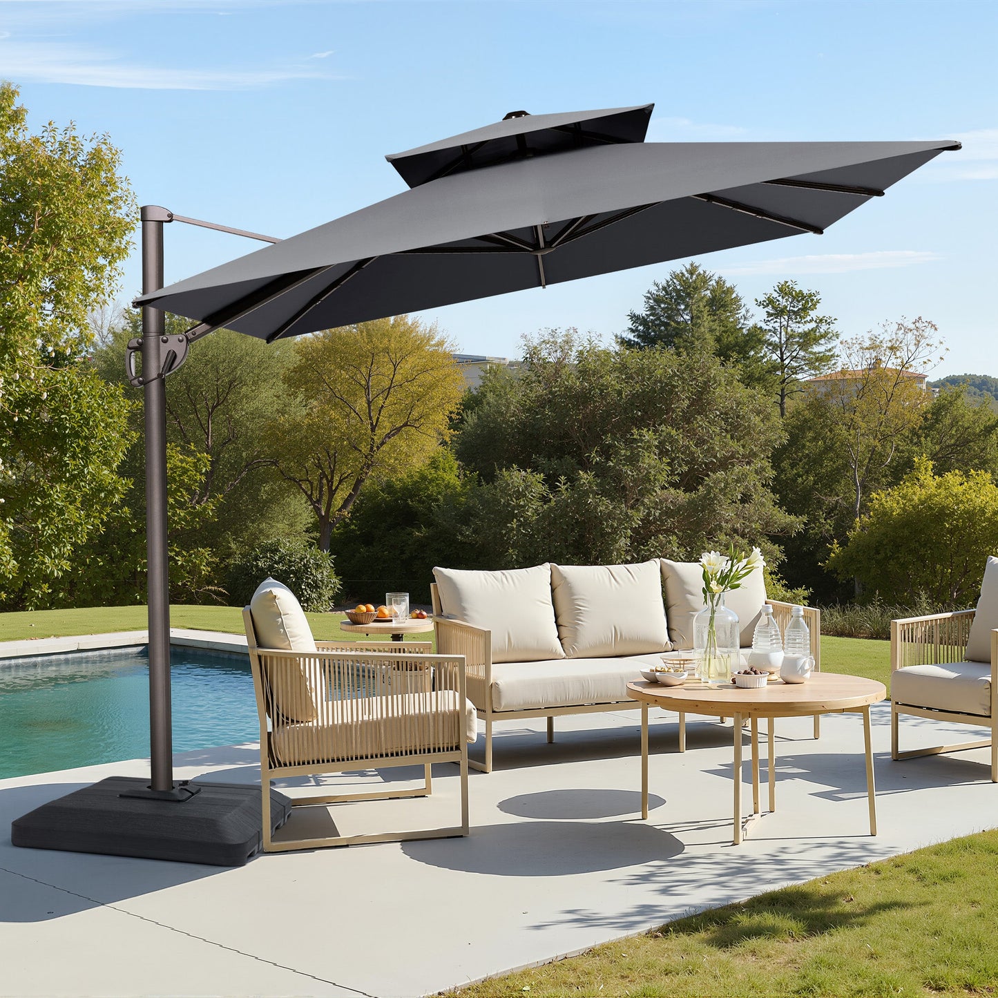 12x9 ft Aluminum Cantilever Patio Umbrella with Double Top (Base Options)