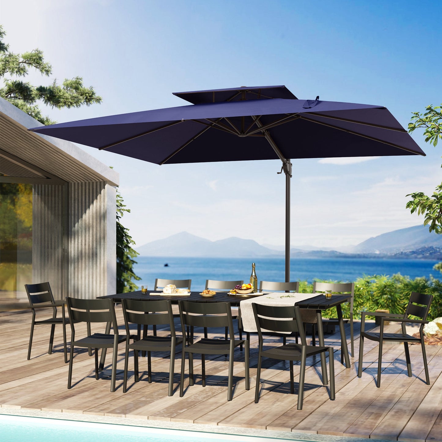 12x9 ft Aluminum Cantilever Patio Umbrella with Double Top (Base Options)