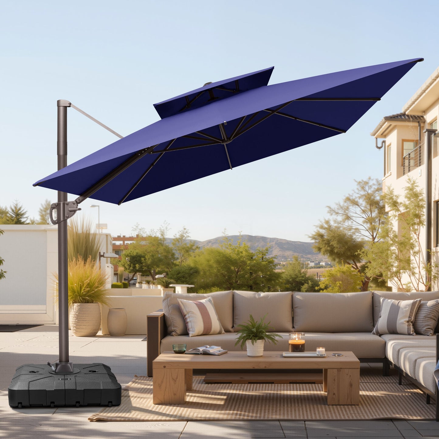 12x9 ft Aluminum Cantilever Patio Umbrella with Double Top (Base Options)