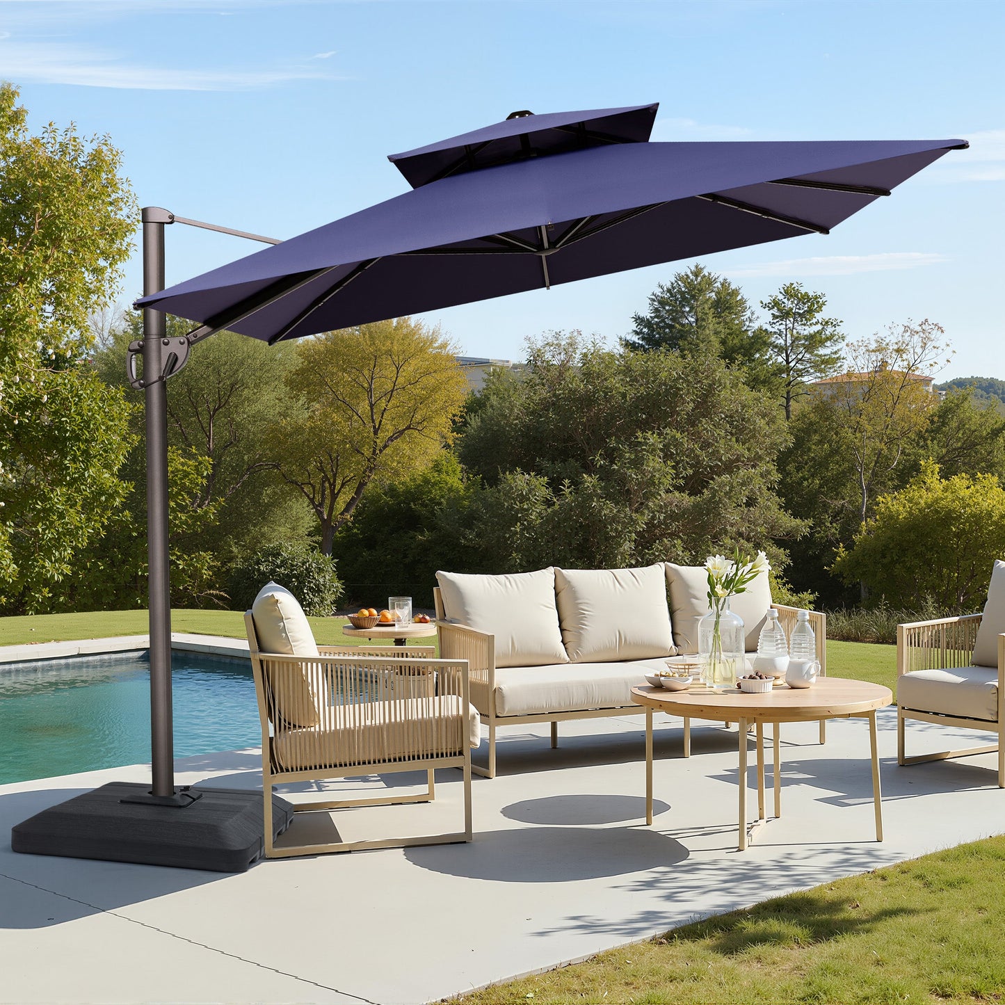12x9 ft Aluminum Cantilever Patio Umbrella with Double Top (Base Options)