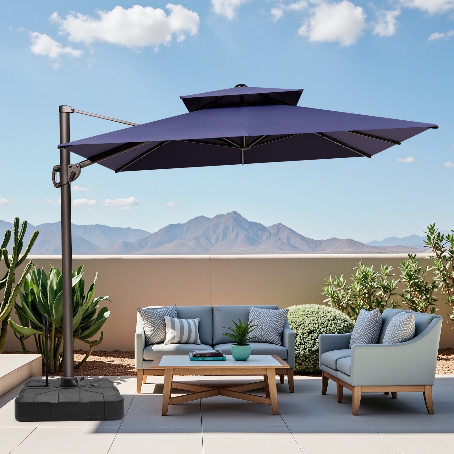 12x9 ft Aluminum Cantilever Patio Umbrella with Double Top (Base Options)