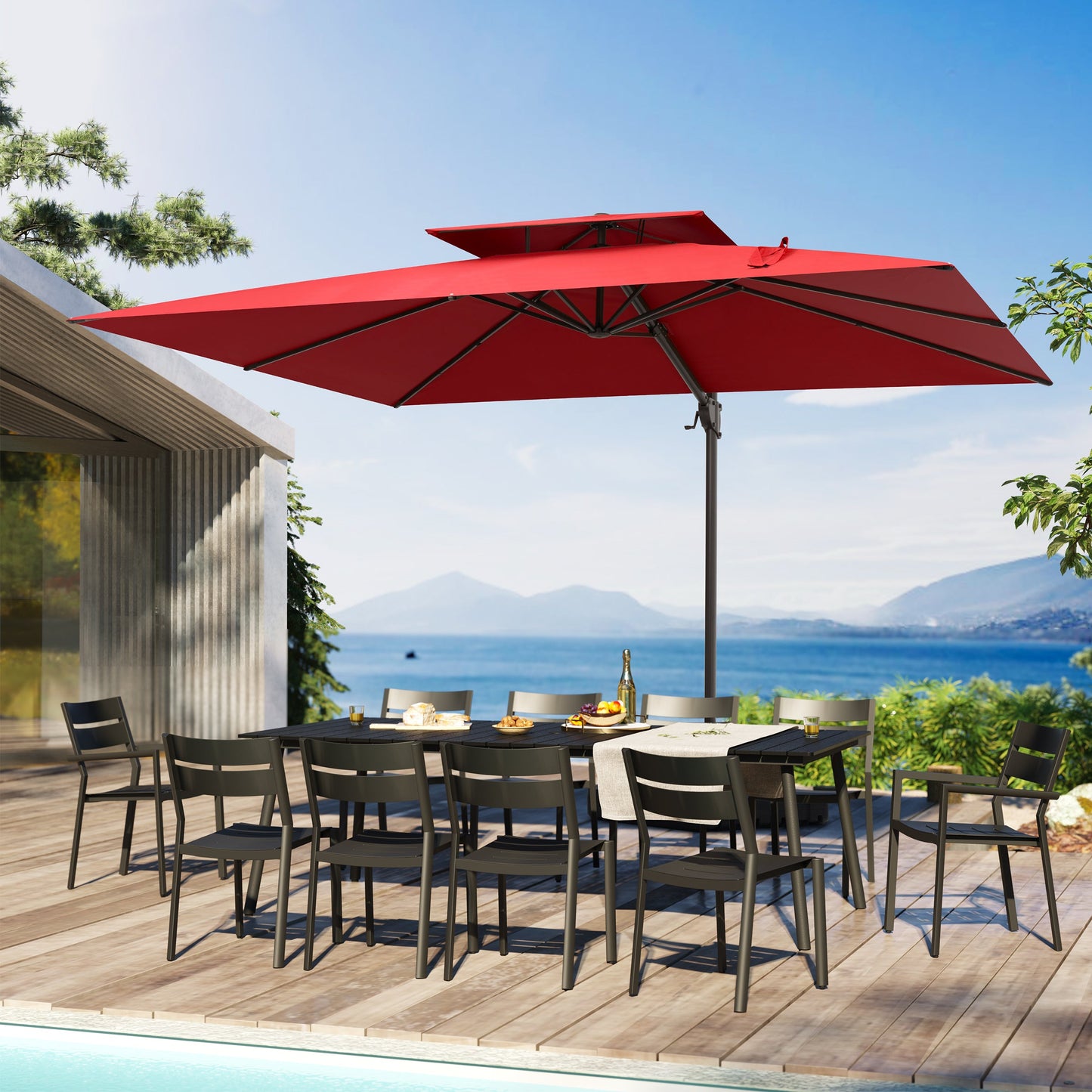 12x9 ft Aluminum Cantilever Patio Umbrella with Double Top (Base Options)