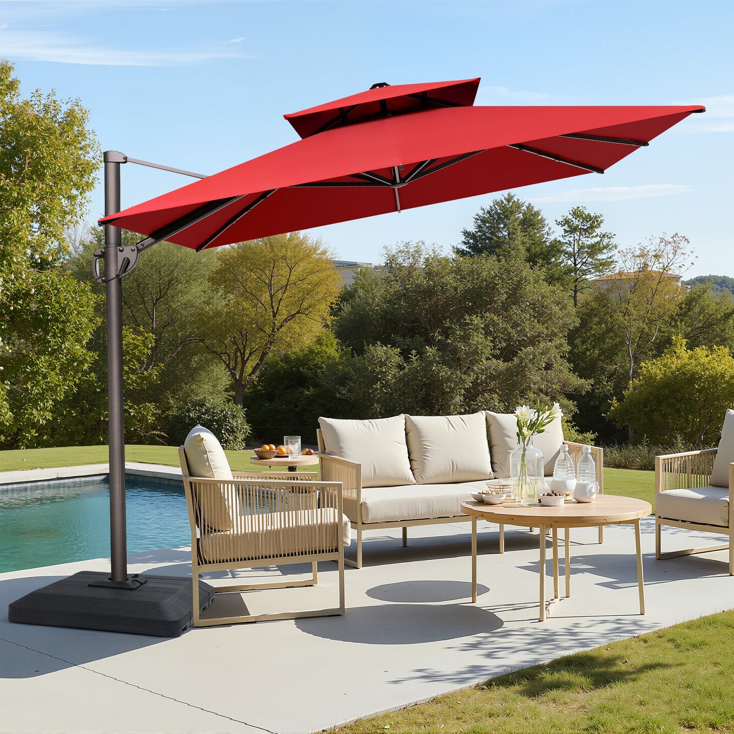 12x9 ft Aluminum Cantilever Patio Umbrella with Double Top (Base Options)