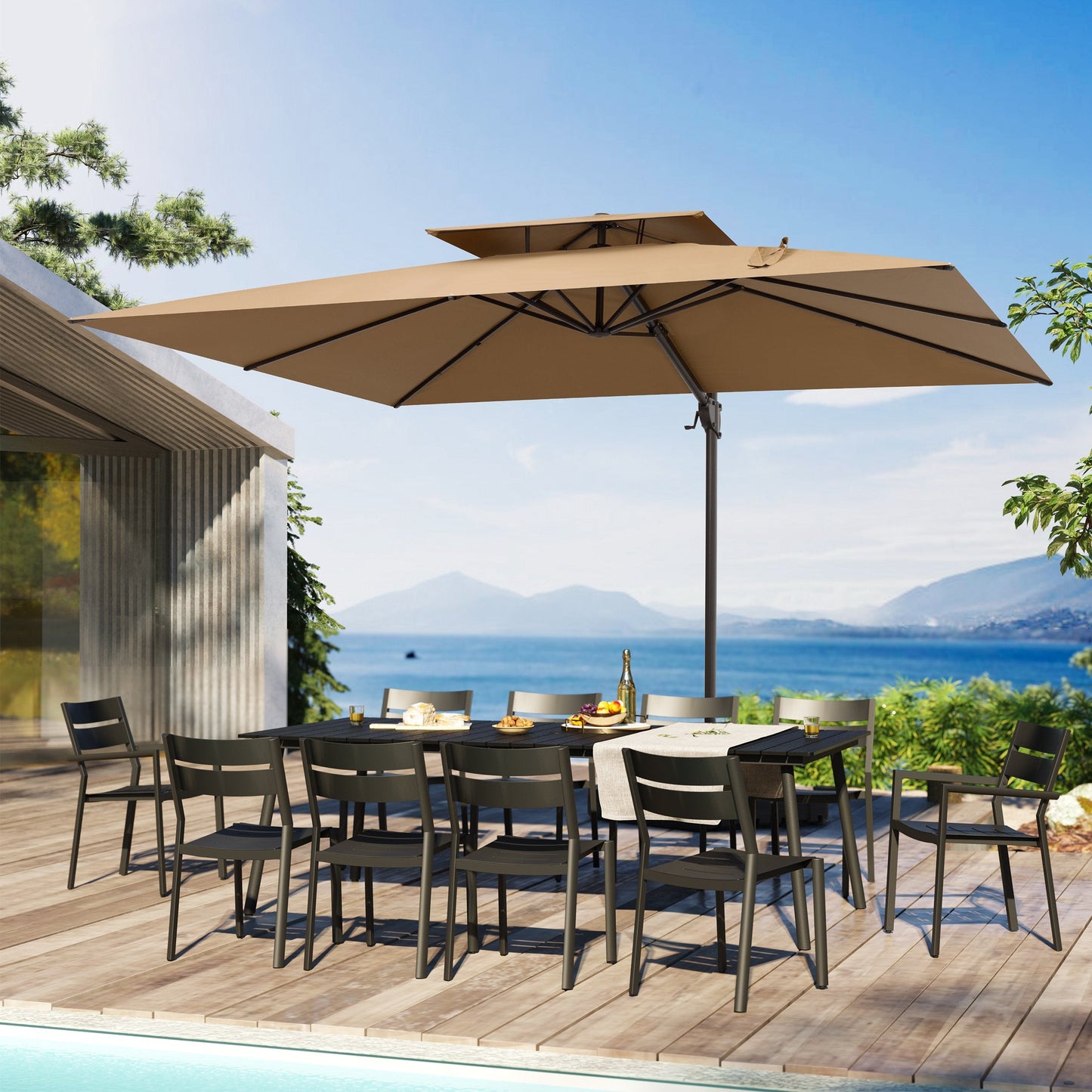 12x9 ft Aluminum Cantilever Patio Umbrella with Double Top (Base Options)