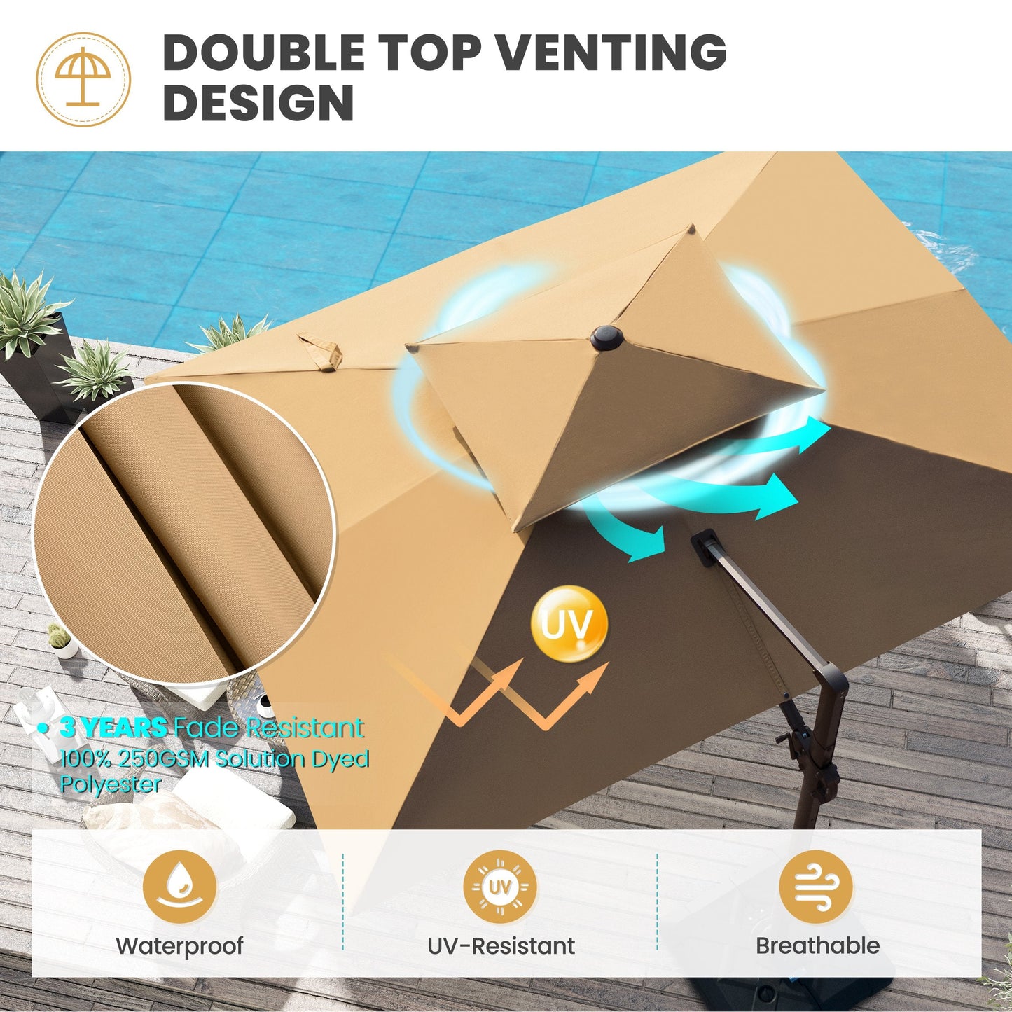 12x9 ft Aluminum Cantilever Patio Umbrella with Double Top (Base Options)