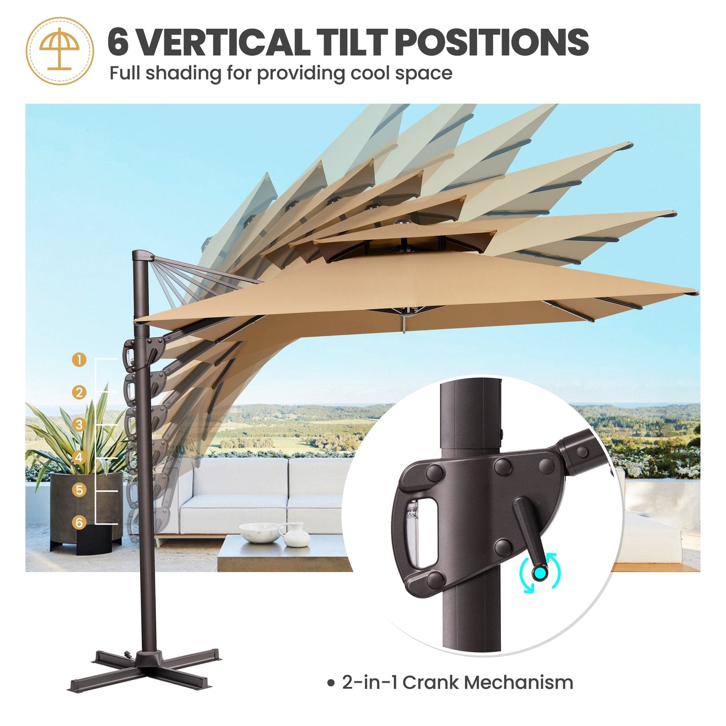 12x9 ft Aluminum Cantilever Patio Umbrella with Double Top (Base Options)