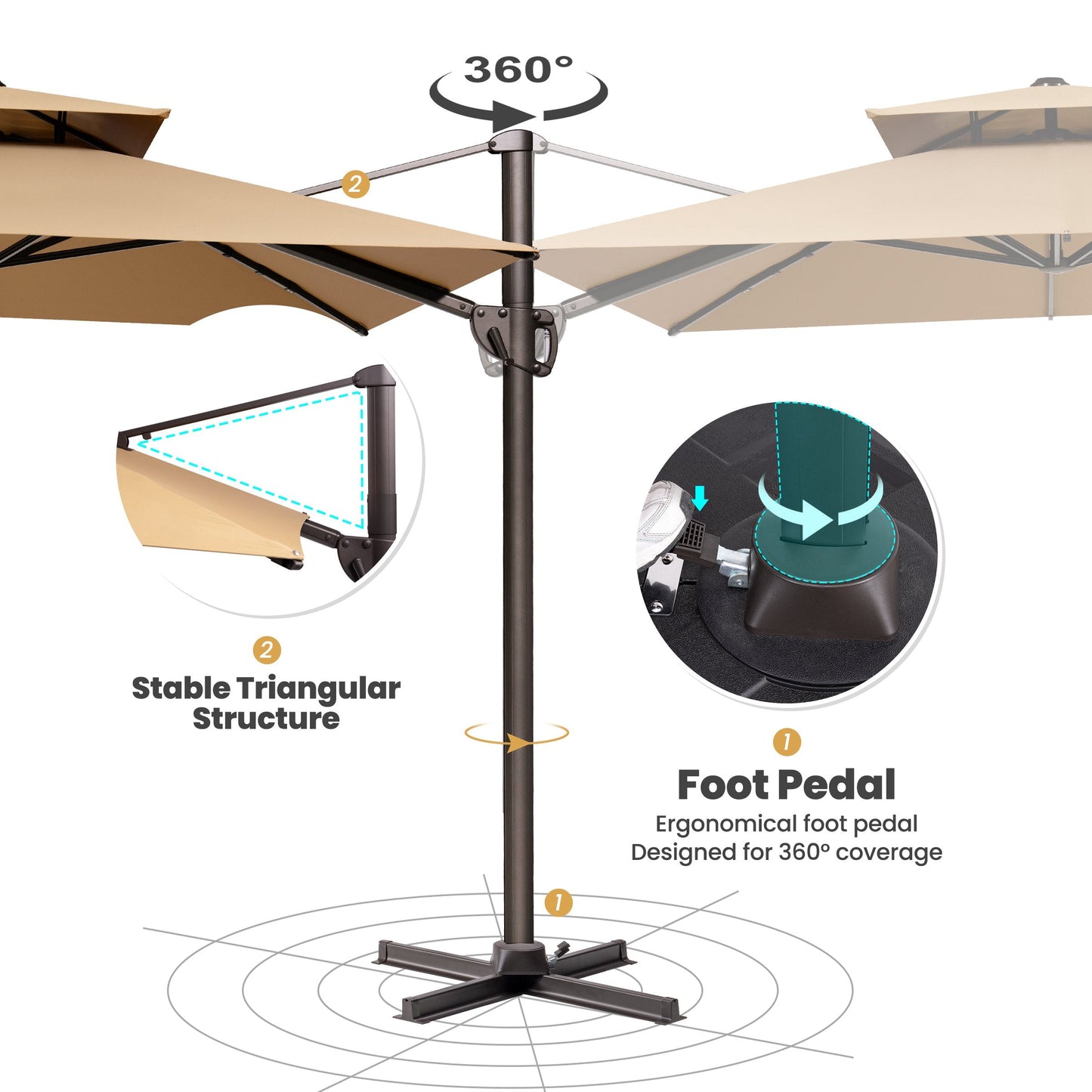 12x9 ft Aluminum Cantilever Patio Umbrella with Double Top (Base Options)