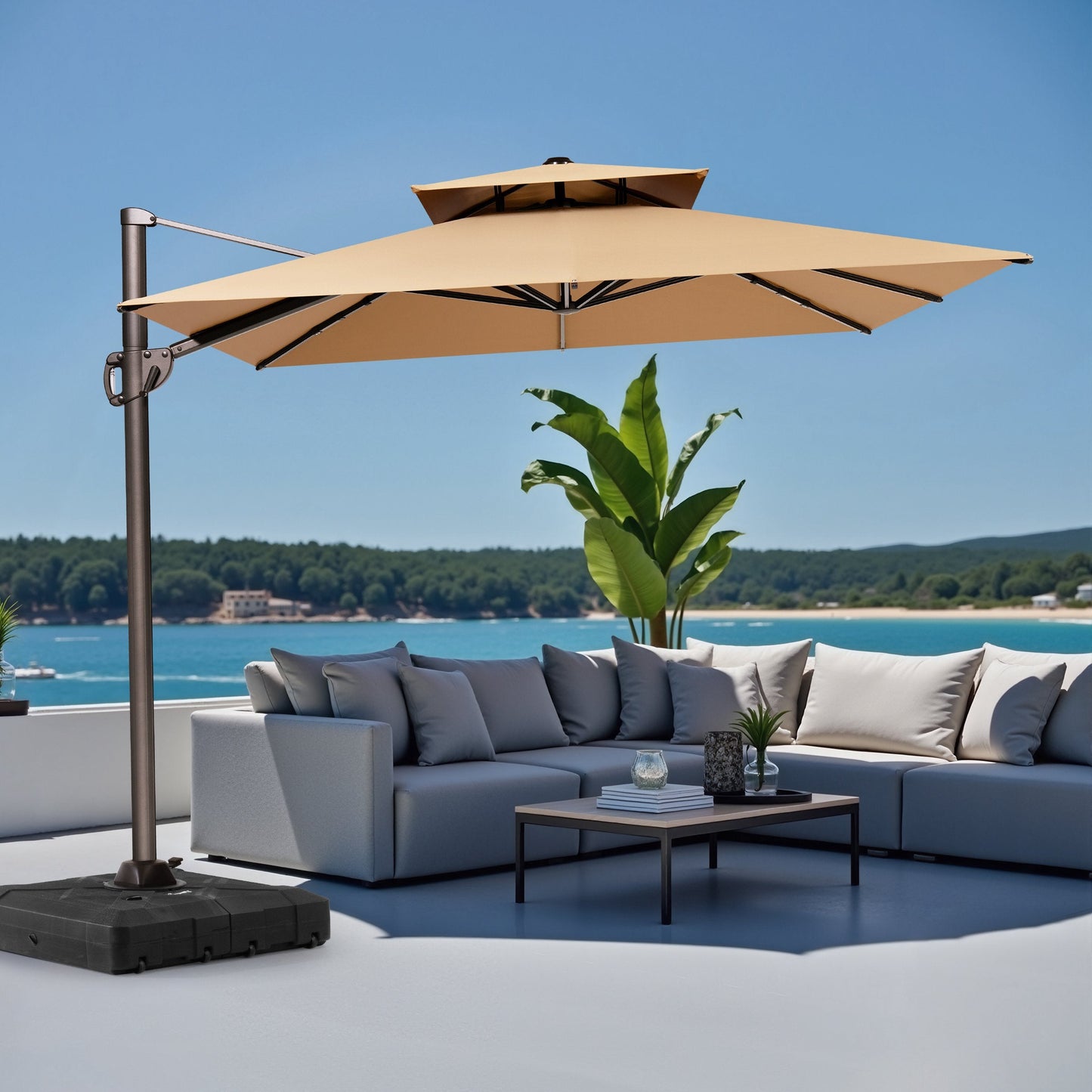 12x9 ft Aluminum Cantilever Patio Umbrella with Double Top (Base Options)