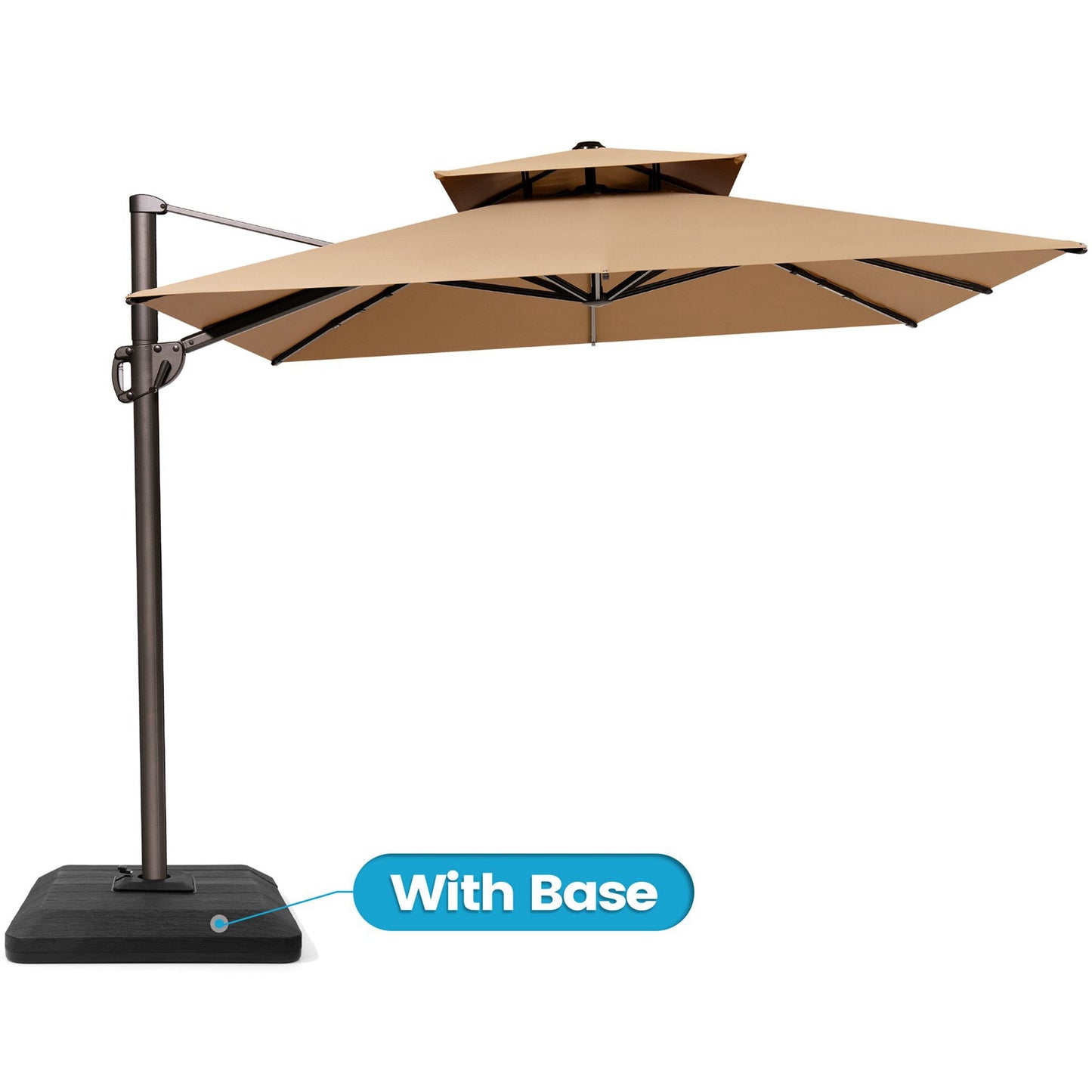 12x9 ft Aluminum Cantilever Patio Umbrella with Double Top (Base Options)