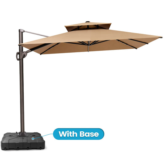 12x9 ft Aluminum Cantilever Patio Umbrella with Double Top (Base Options)