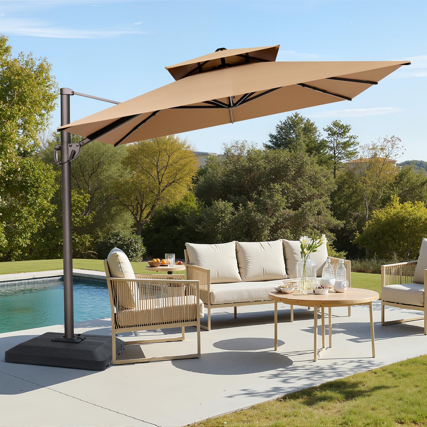 12x9 ft Aluminum Cantilever Patio Umbrella with Double Top (Base Options)