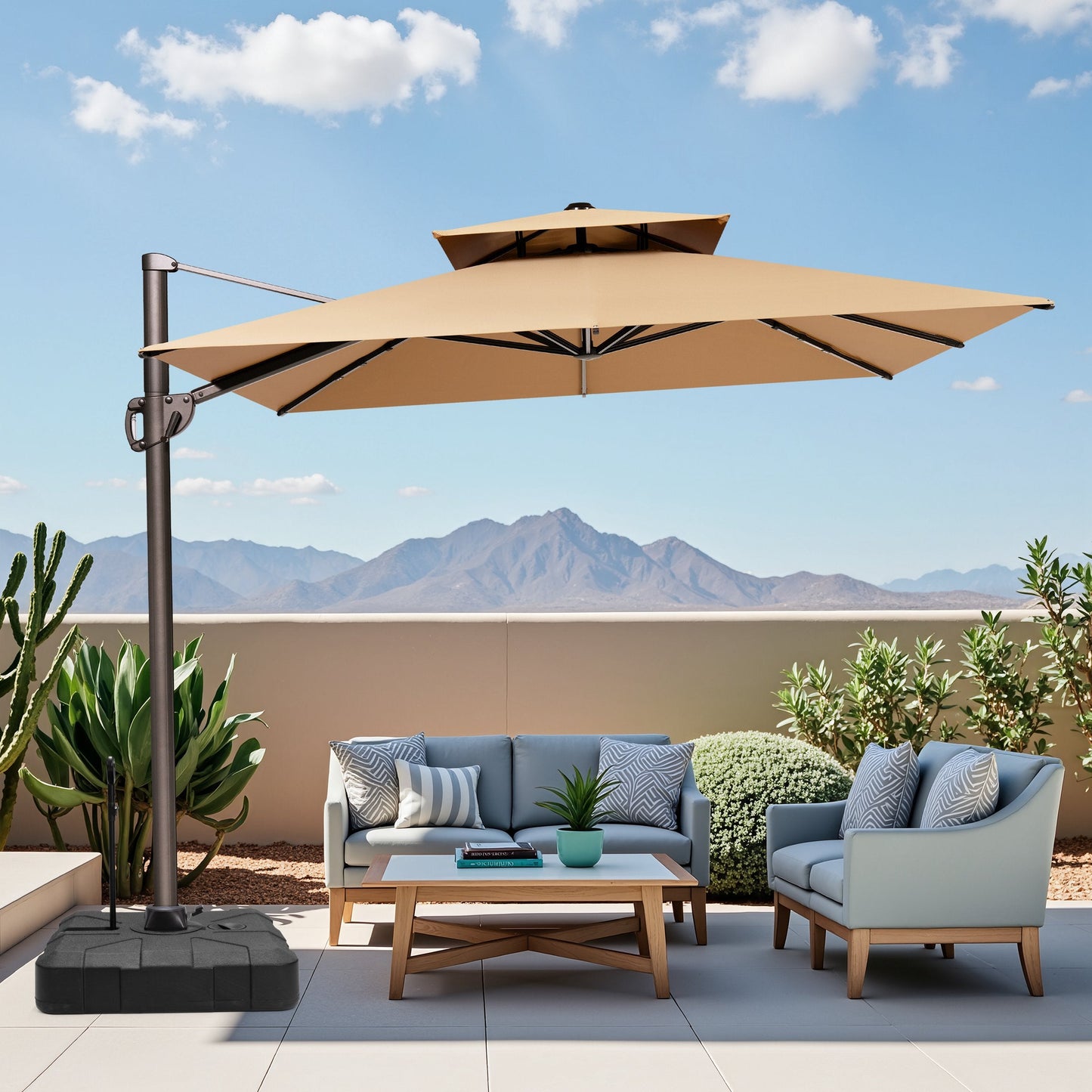 12x9 ft Aluminum Cantilever Patio Umbrella with Double Top (Base Options)