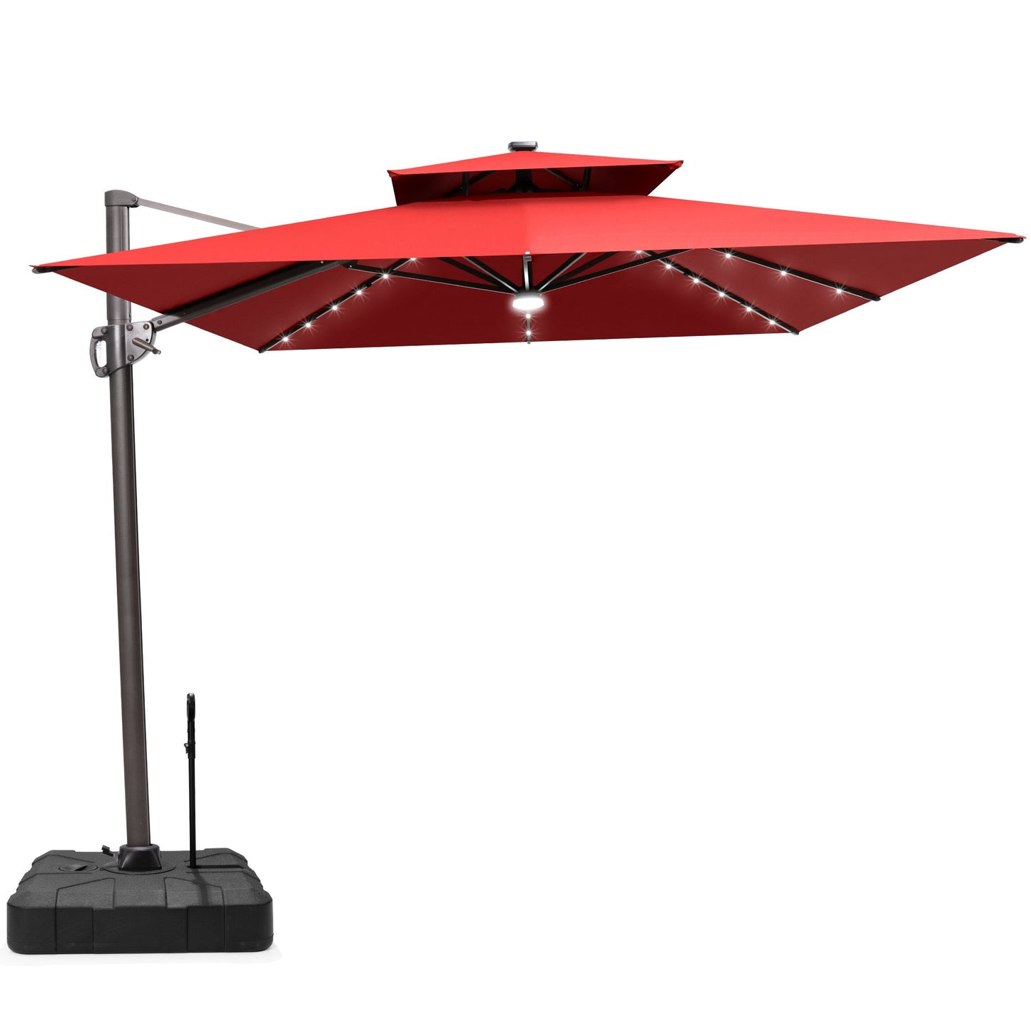 Crestlive 11x9 ft red lighted rectangular cantilever patio umbrella with solar LED lights and wheeled base