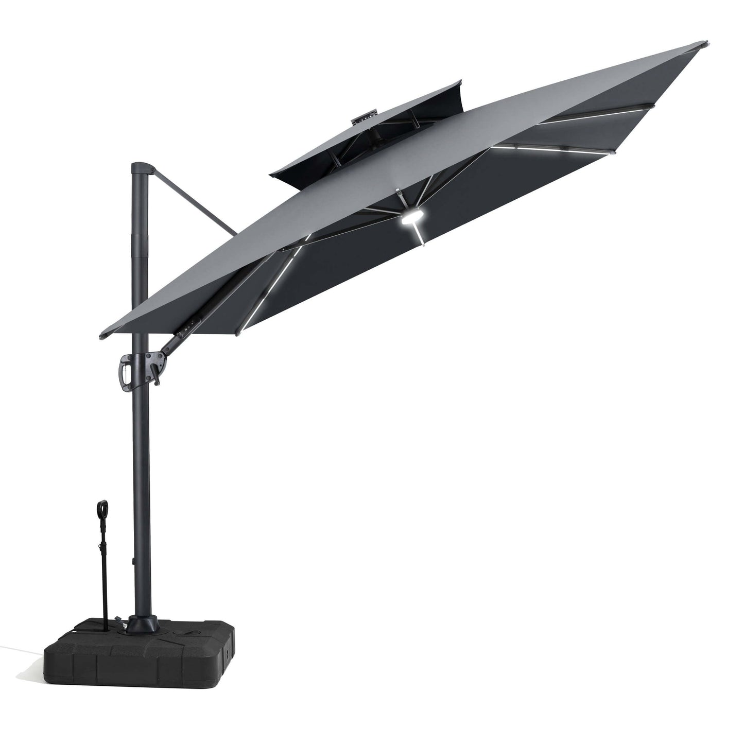 11x9 ft Aluminum Cantilever Patio Umbrella with Premium LED Strip Lights (Base Options)