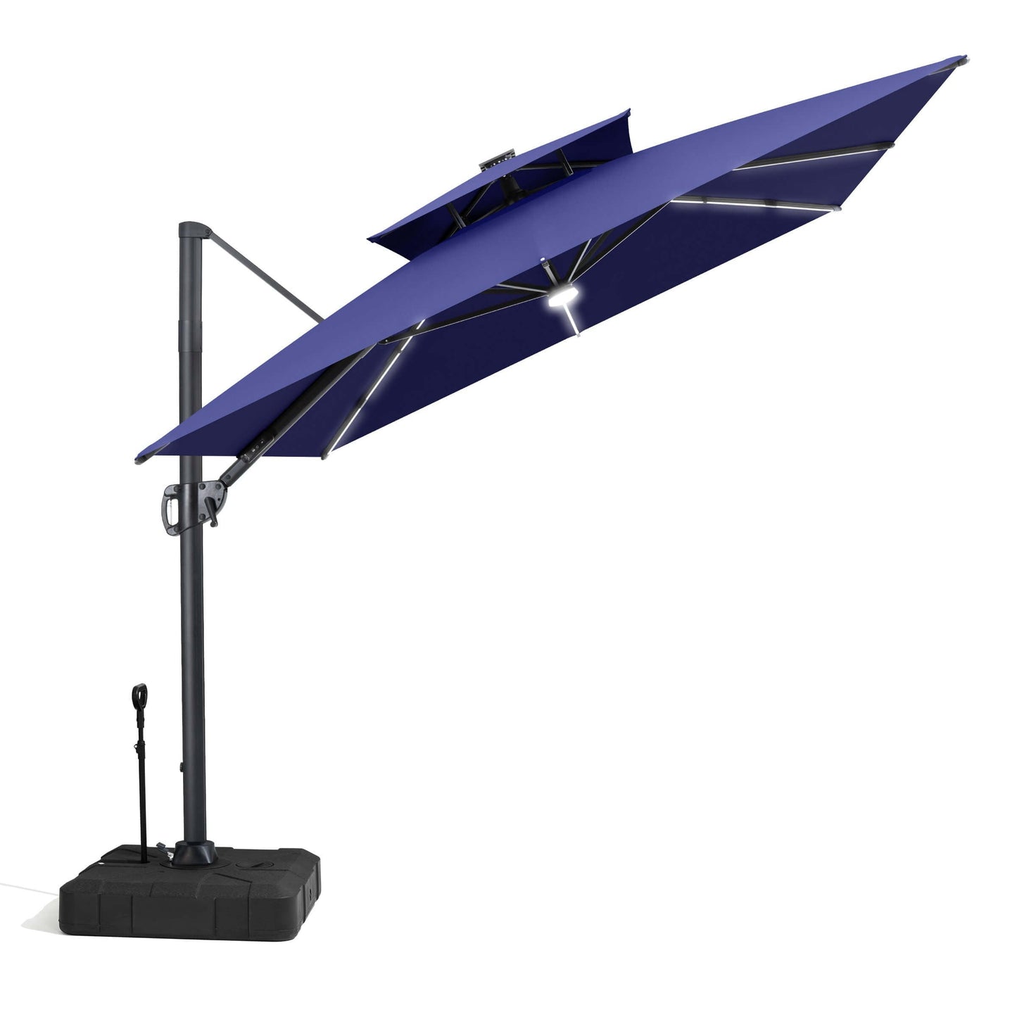 11x9 ft Aluminum Cantilever Patio Umbrella with Premium LED Strip Lights (Base Options)