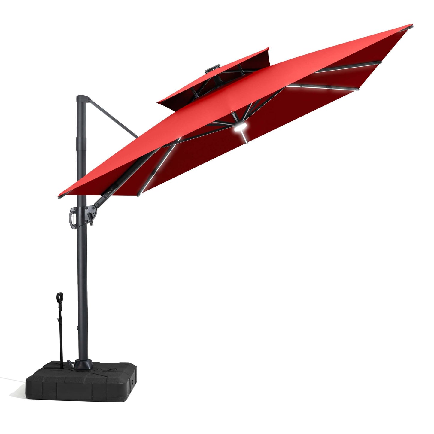 11x9 ft Aluminum Cantilever Patio Umbrella with Premium LED Strip Lights (Base Options)