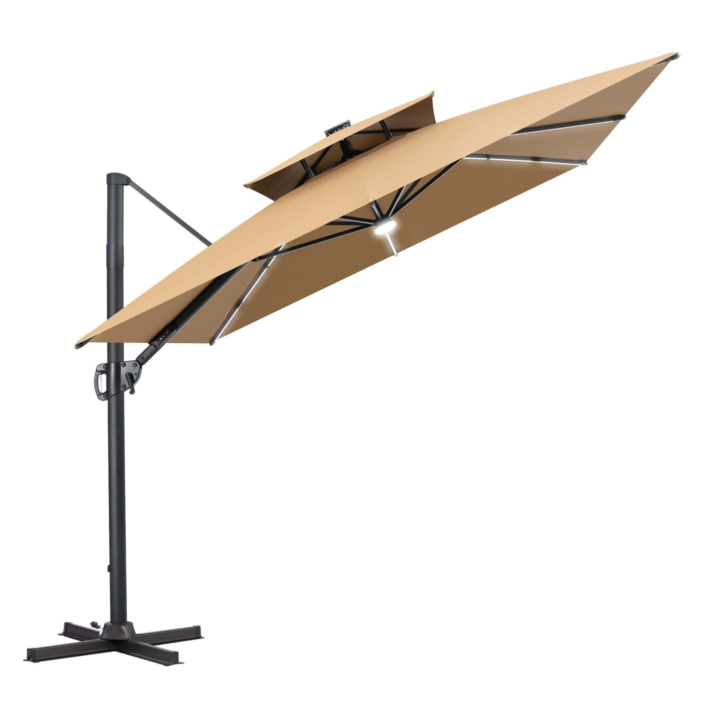 11x9 ft Aluminum Cantilever Patio Umbrella with Premium LED Strip Lights (Base Options)