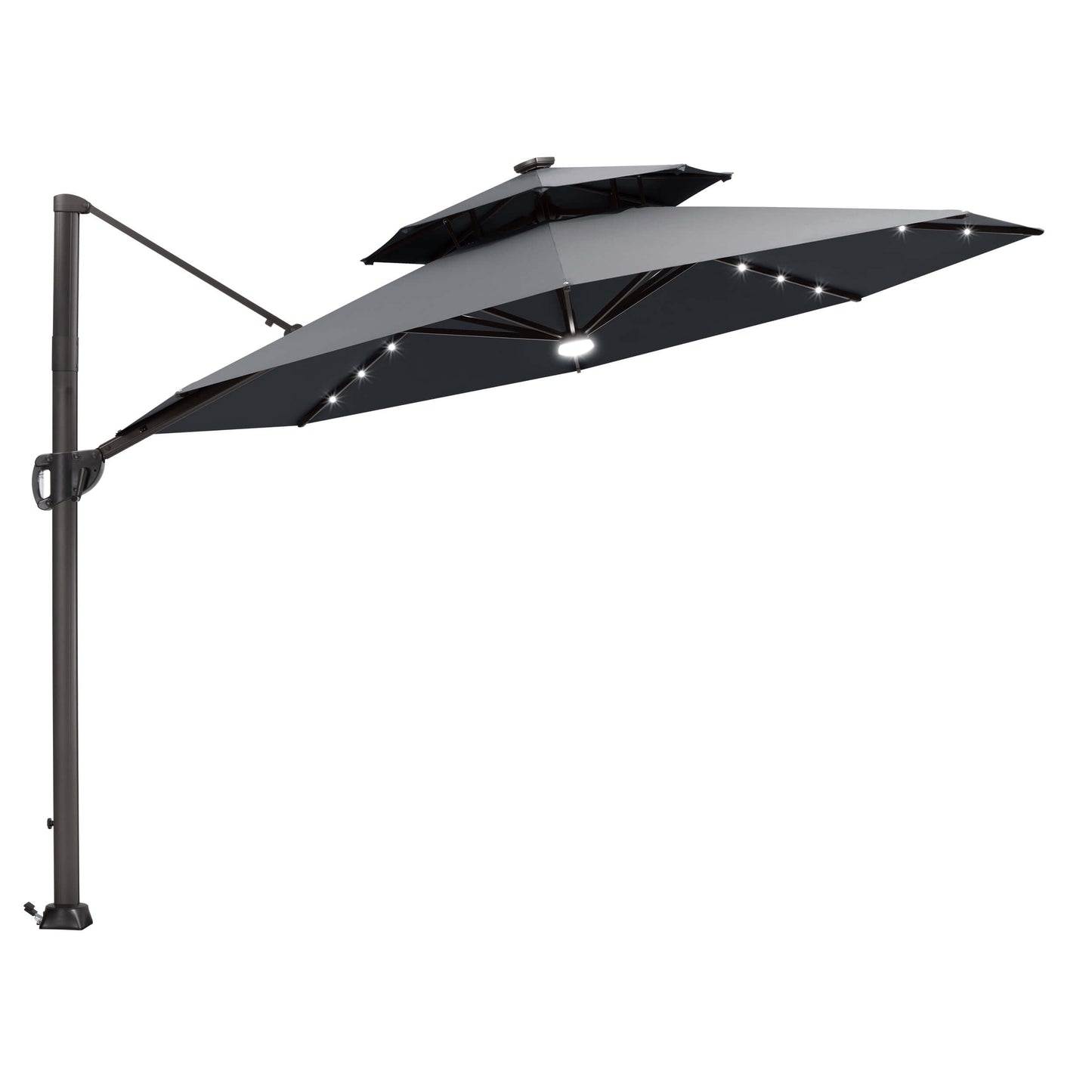 11x11 ft Aluminum Cantilever Patio Umbrella with LED Lights & Double Top (Base Options)